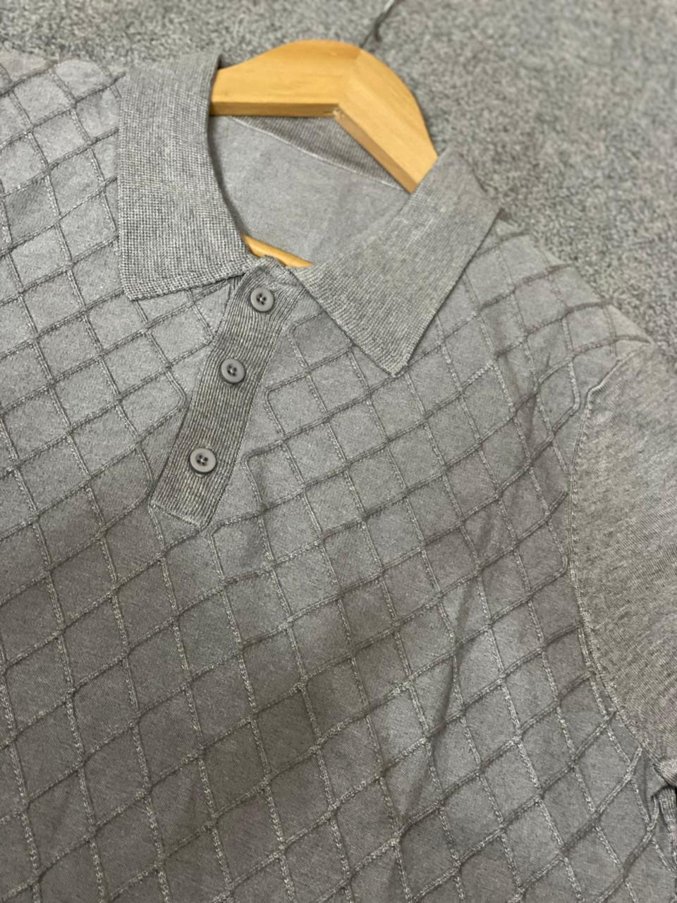 Diamond Knit Textured Polo Shirt – Classic Grey