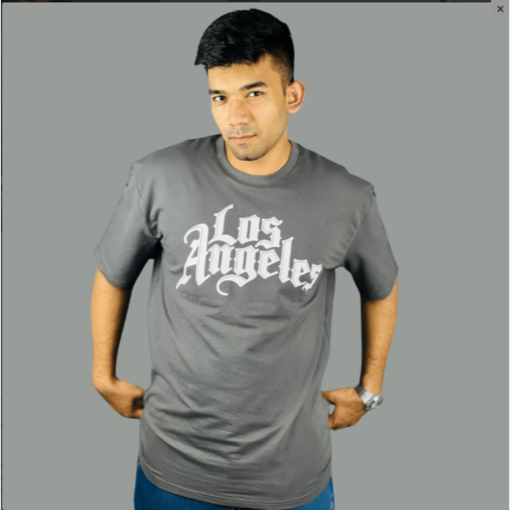 Ash Drop Shoulder T-Shirt with White Print - 220 GSM, 100% Cotton, Exported | StunnerMart