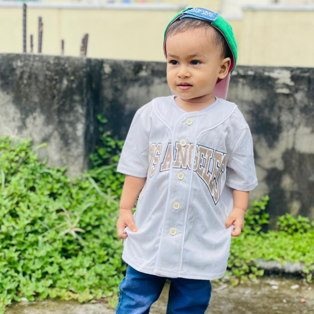 Los Angeles Print Kids Baseball Jersey – Beige Lettering