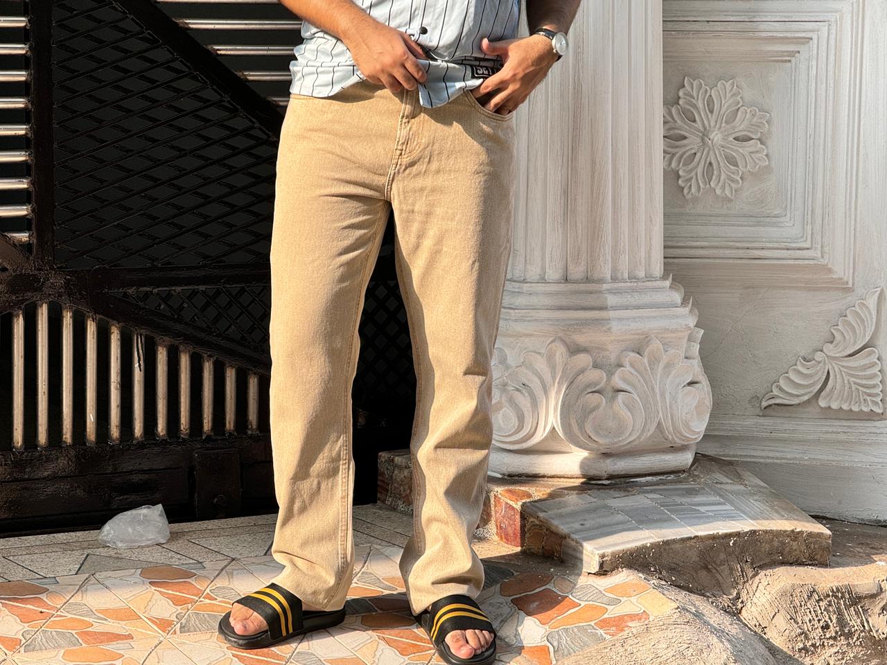 Men's Light Brown Regular Fit Jeans – Premium Export Quality | 100% Cotton