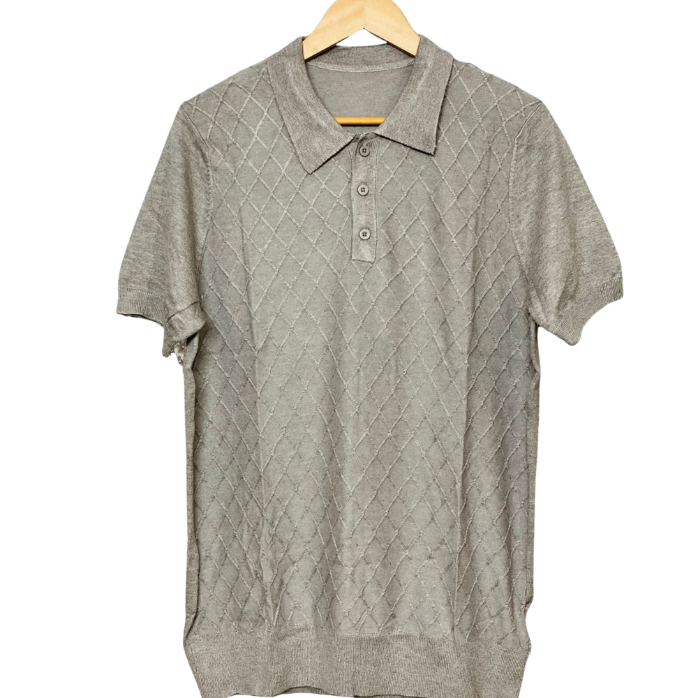 Diamond Knit Textured Polo Shirt – Classic Grey