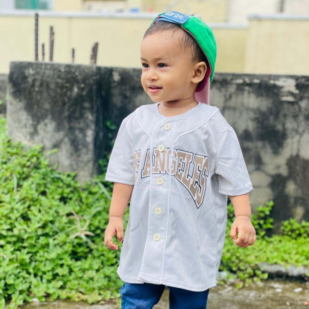 Los Angeles Print Kids Baseball Jersey – Beige Lettering