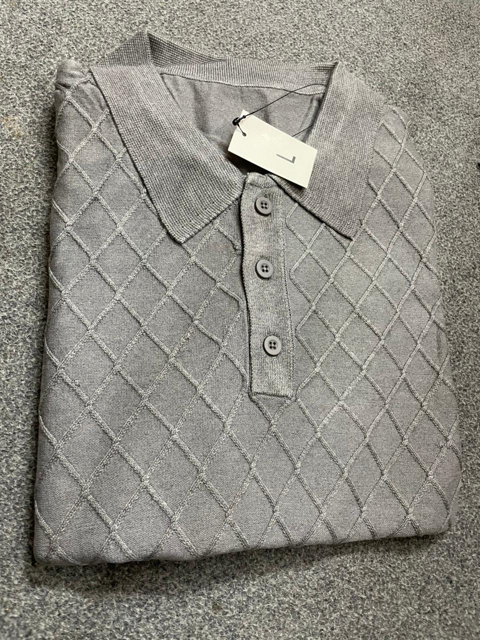Diamond Knit Textured Polo Shirt – Classic Grey