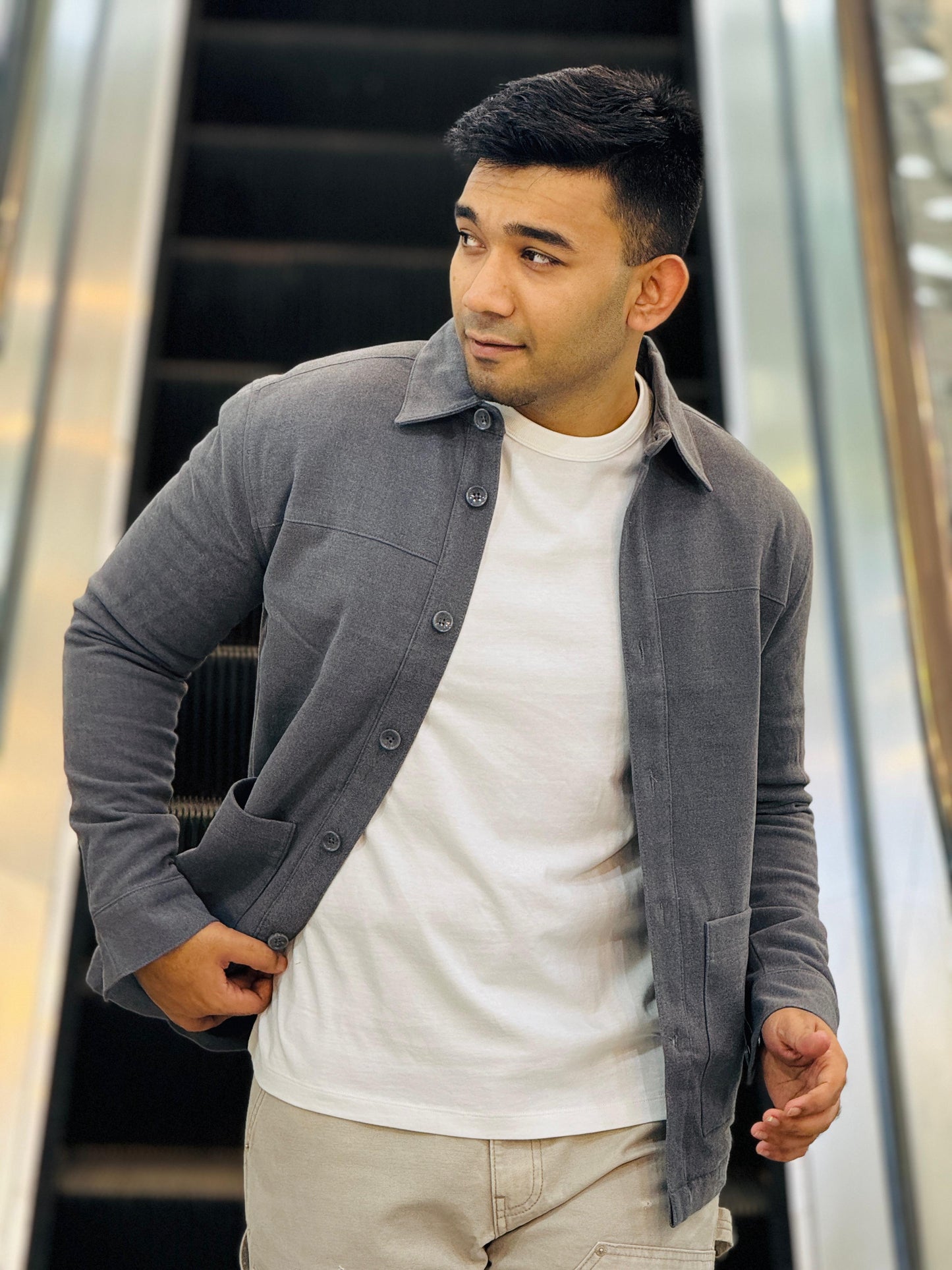 Men’s Grey Casual Button-Up Overshirt – Premium Soft Cotton Layer | Stunner Mart