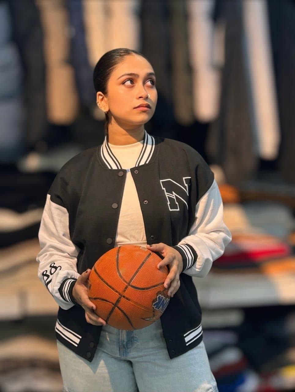Ladies Varsity Jacket โ Black & White Original Export