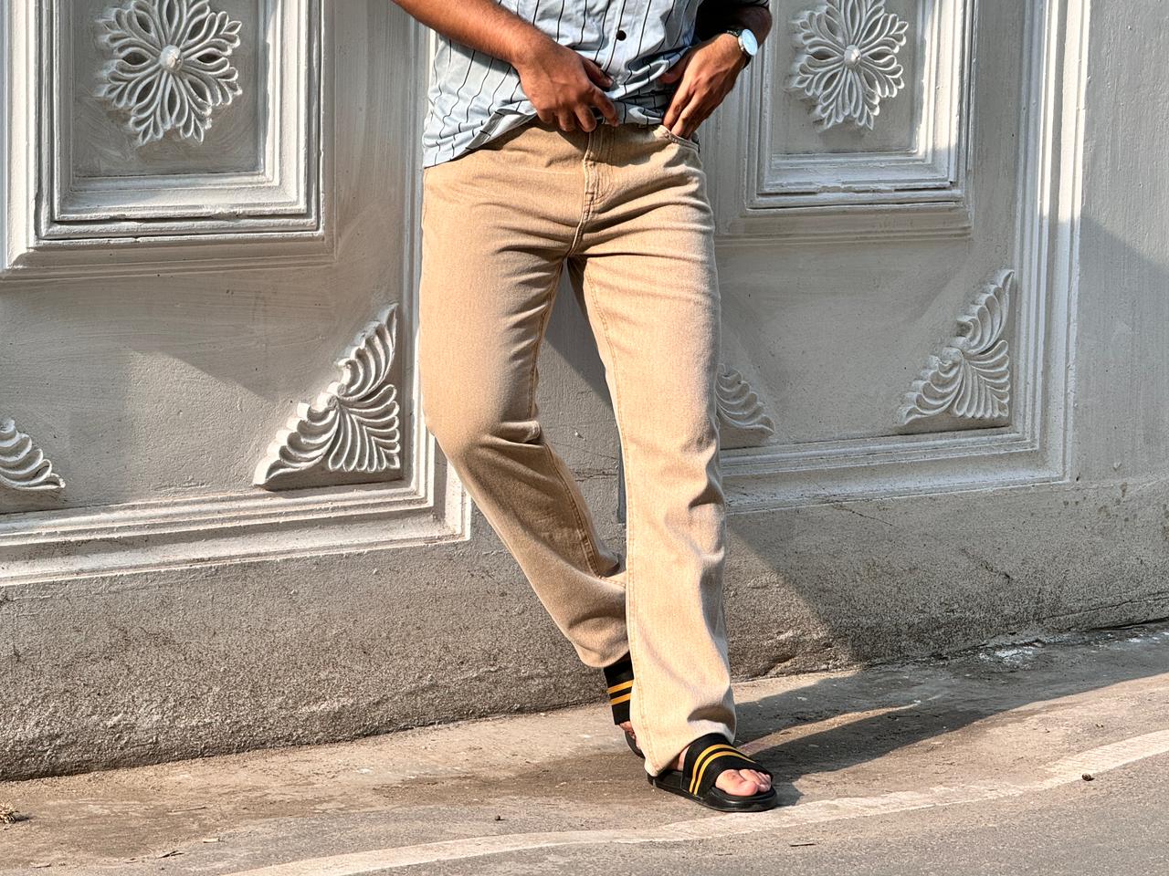 Men's Light Brown Regular Fit Jeans – Premium Export Quality | 100% Cotton