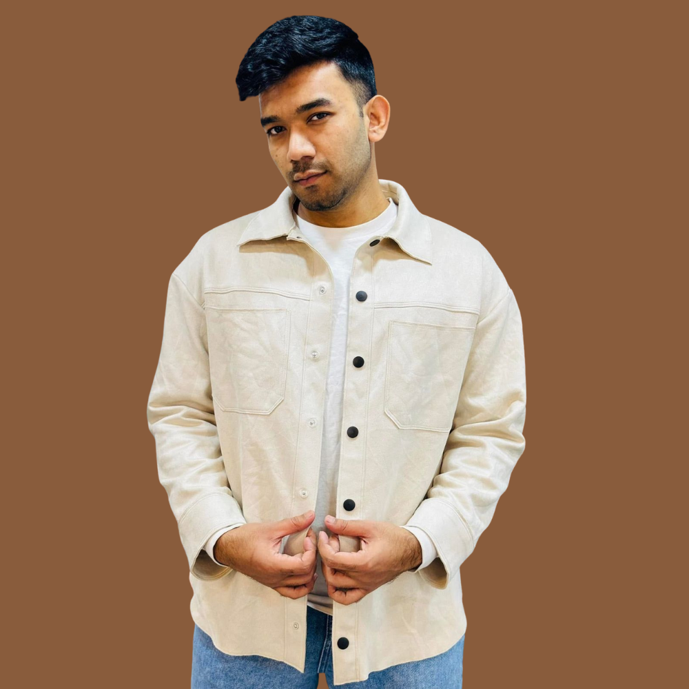 Men’s Beige Leather Shirt Jacket – Original Export Premium Fabric"