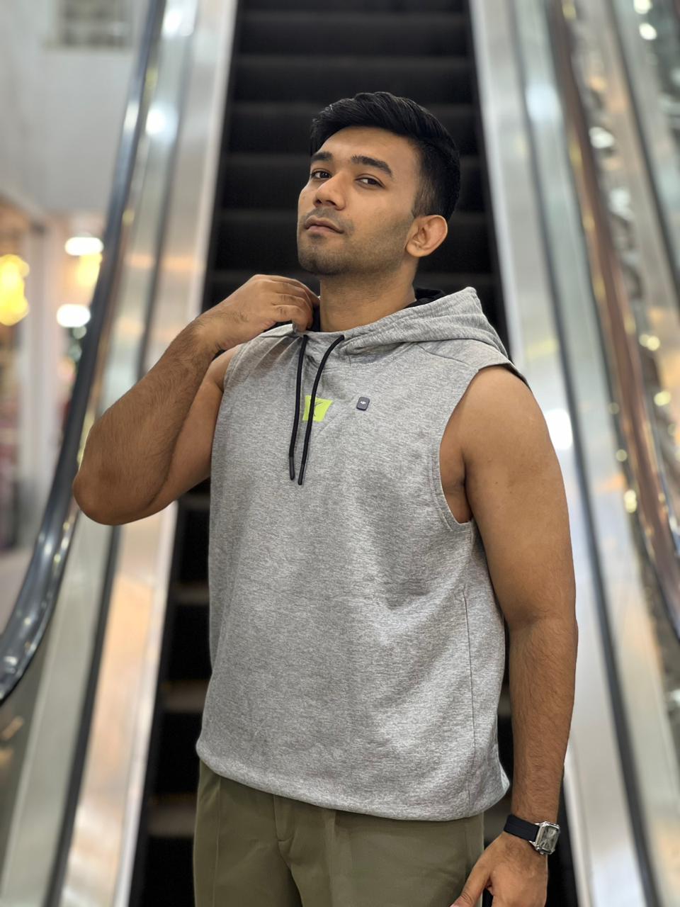 Ash Color Sleeveless Hoodie – Original Export | 100% Polyester | Premium Quality