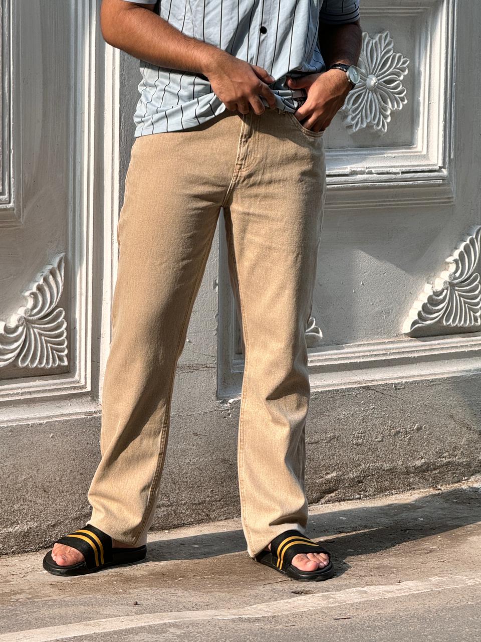 Men's Light Brown Regular Fit Jeans – Premium Export Quality | 100% Cotton