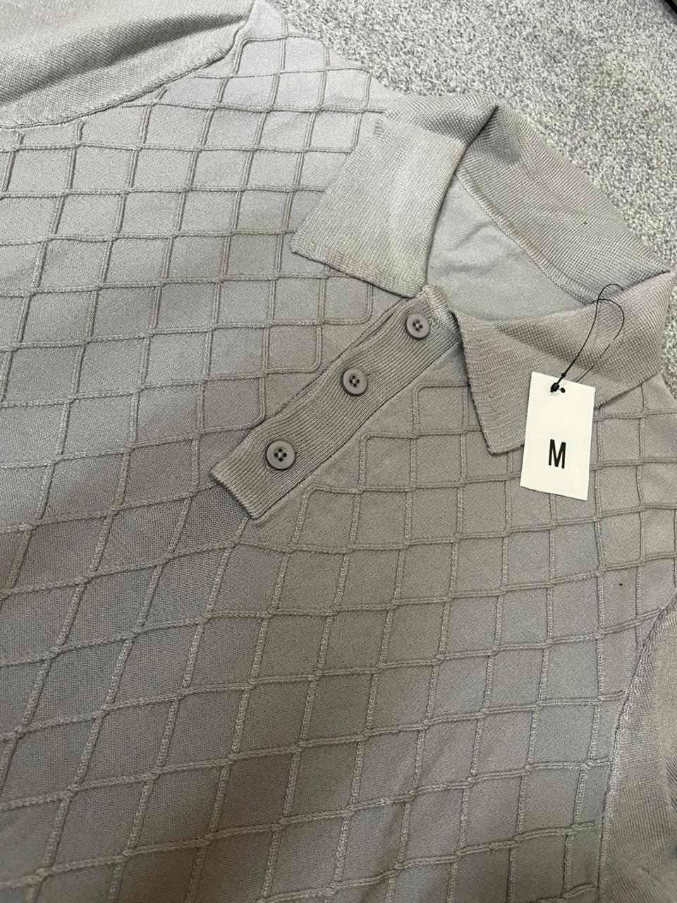 Diamond Knit Textured Polo Shirt – Classic Grey