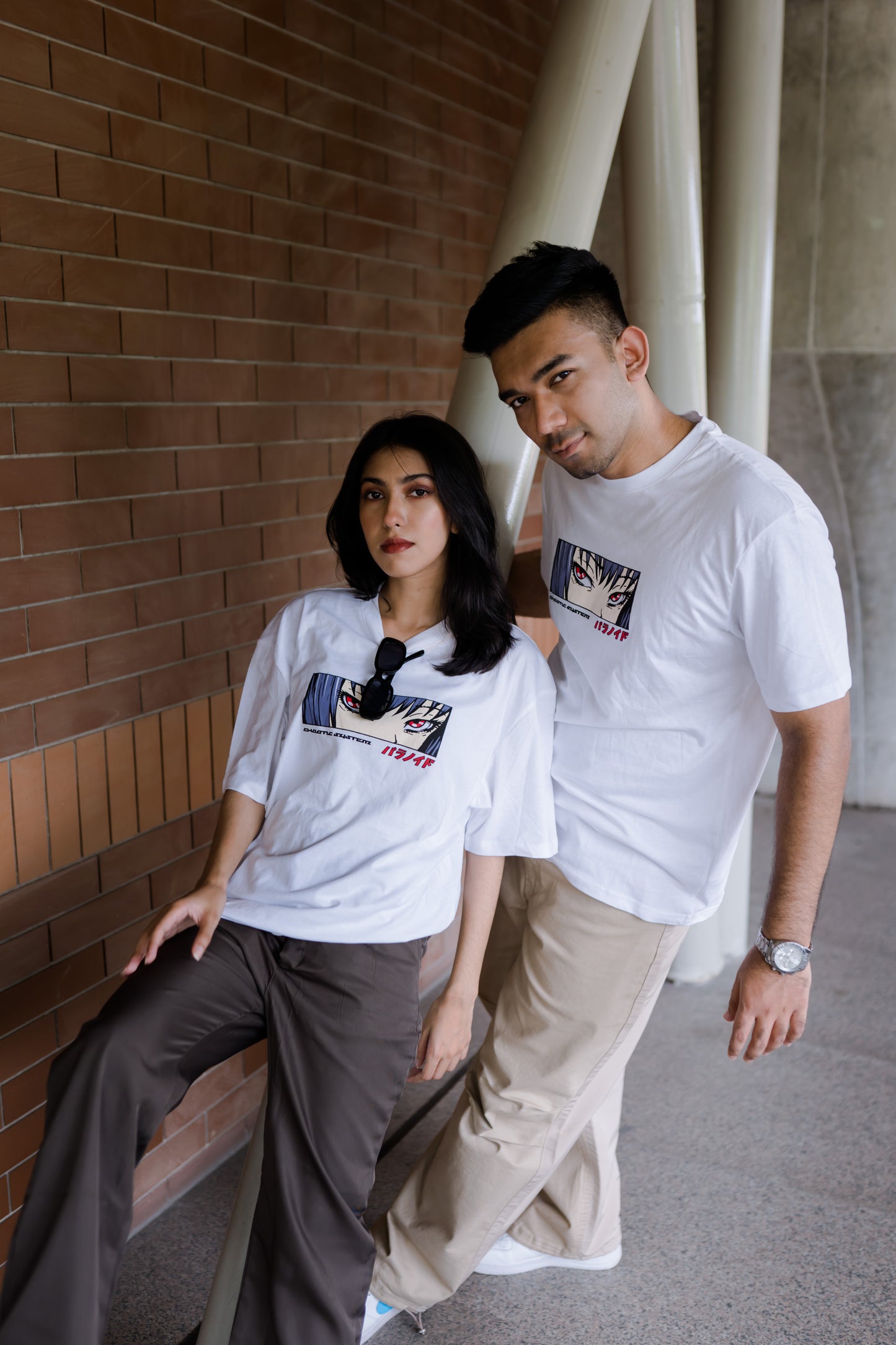 White Drop Shoulder Anime Print Tee: 100% Cotton Comfort with Anime Charm.