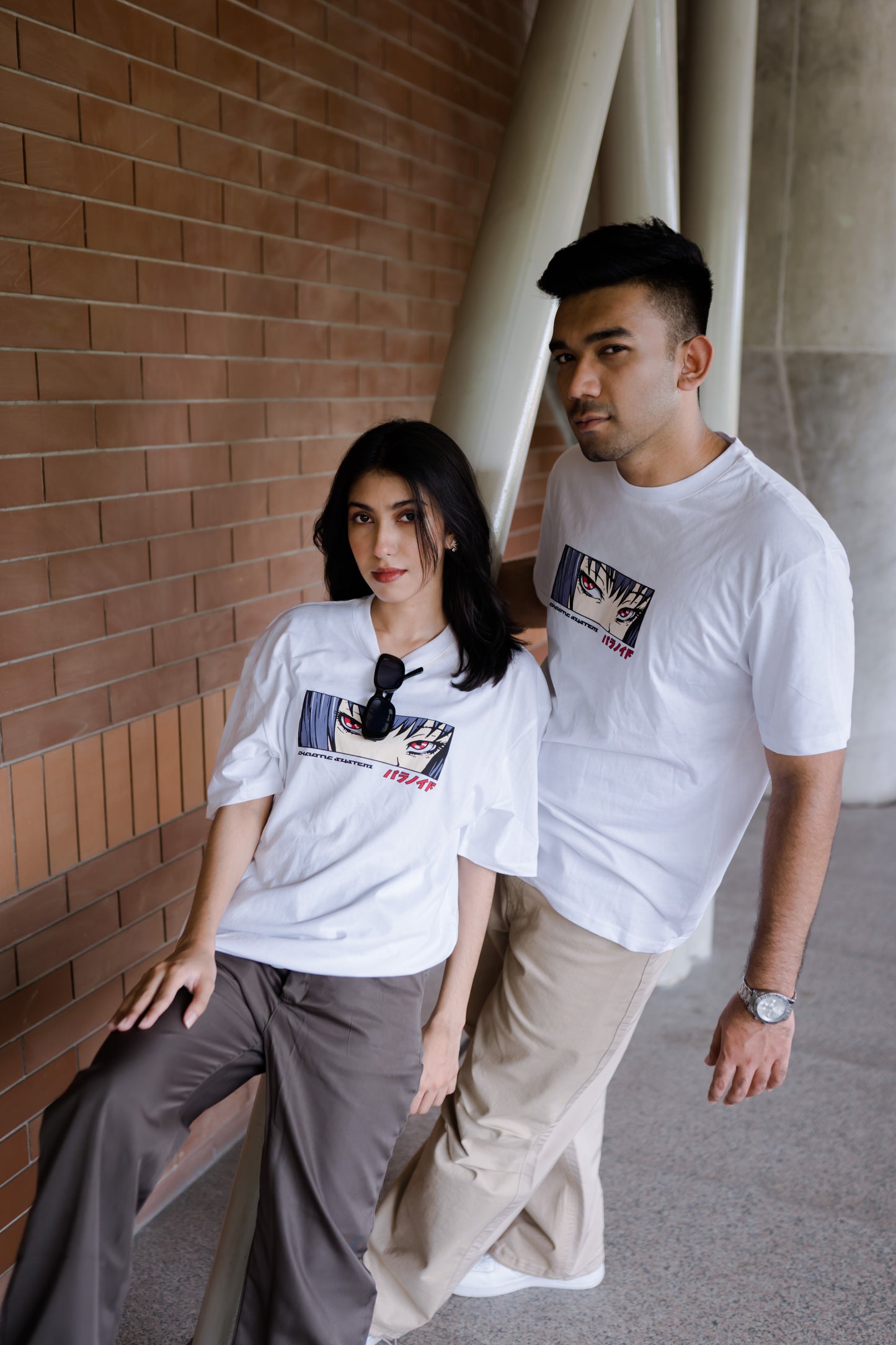 White Drop Shoulder Anime Print Tee: 100% Cotton Comfort with Anime Charm.