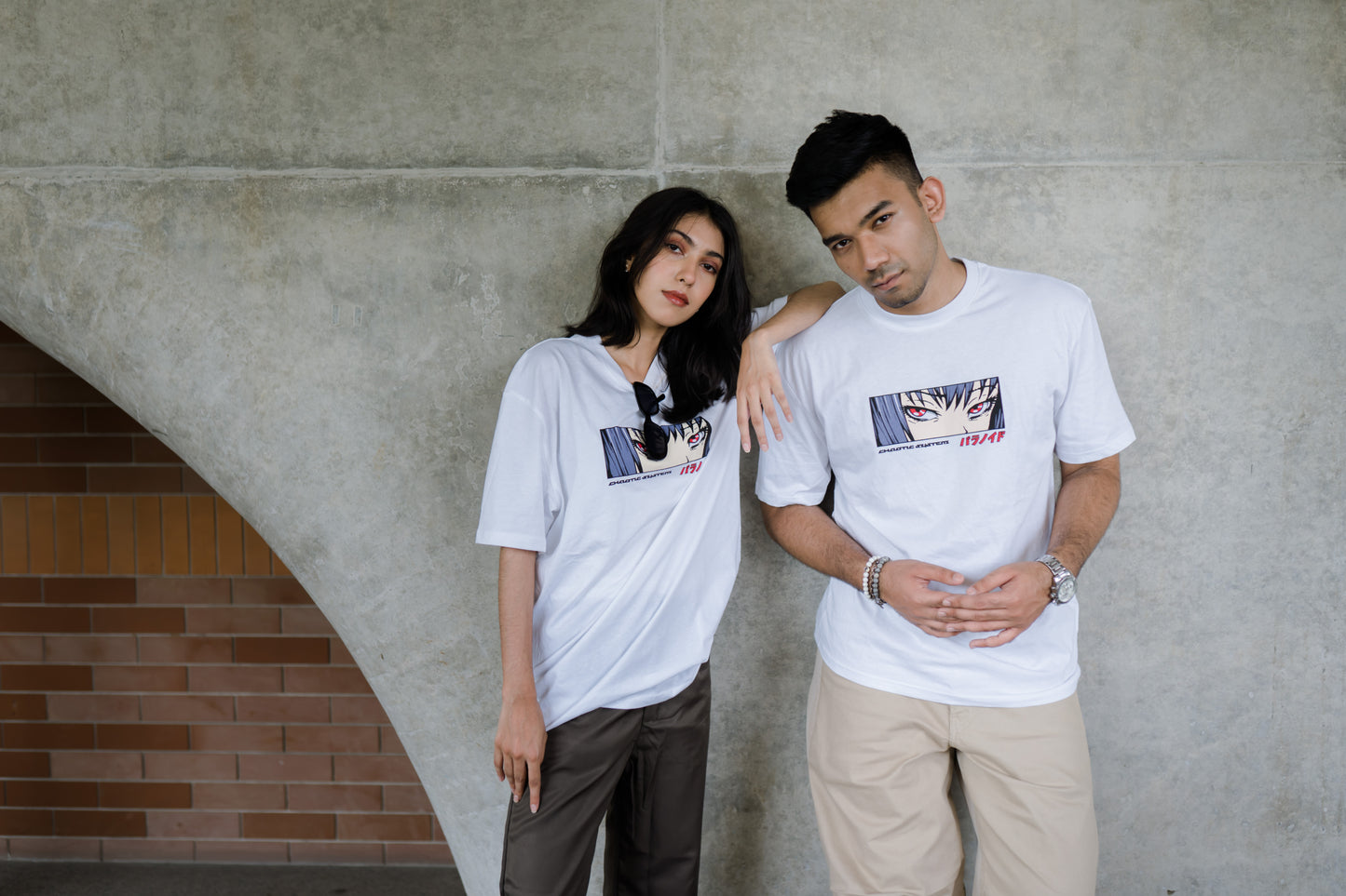 White Drop Shoulder Anime Print Tee: 100% Cotton Comfort with Anime Charm.
