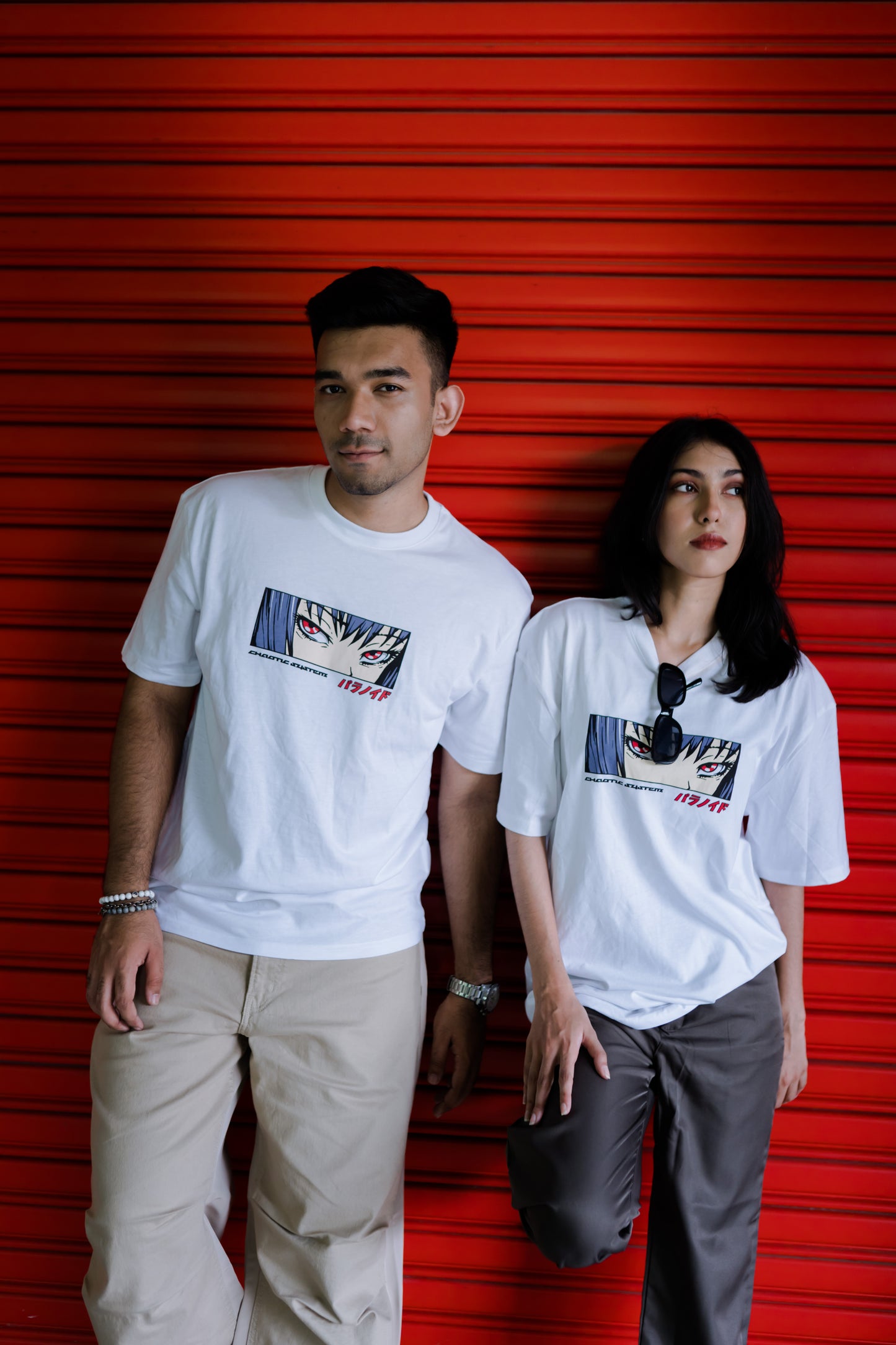 White Drop Shoulder Anime Print Tee: 100% Cotton Comfort with Anime Charm.