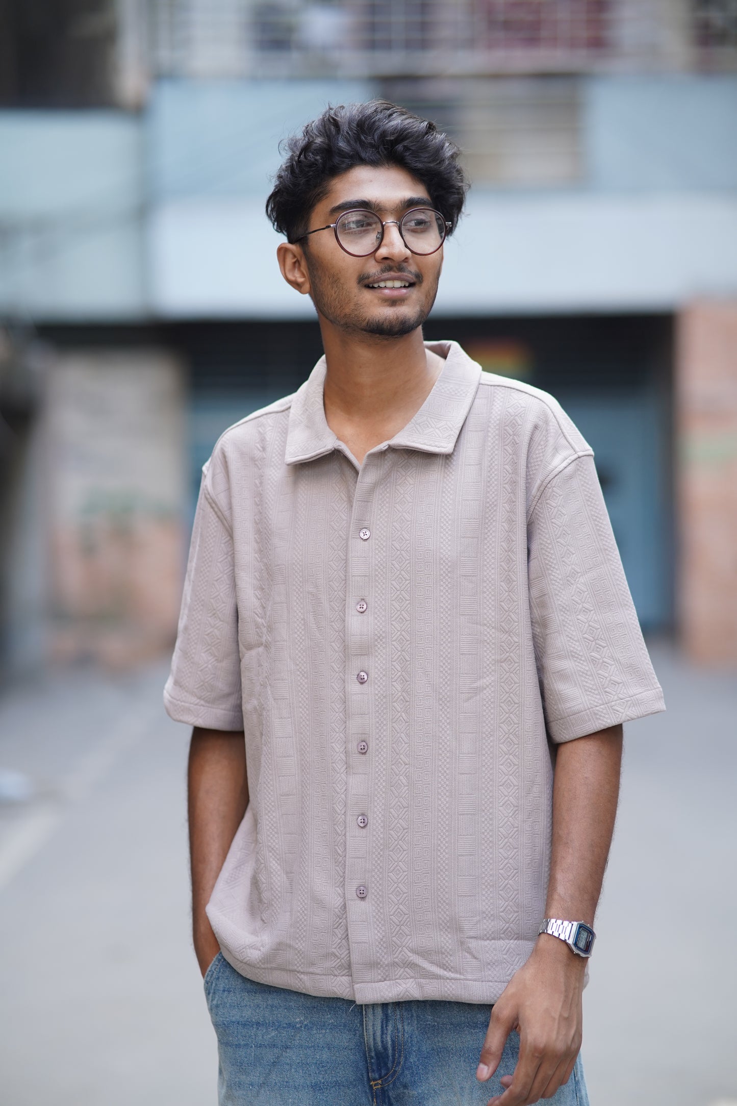 Drop Shoulder Half Sleeve Shirt – Boxy Fit | Biscuit Color | Cotton-Blend Comfort