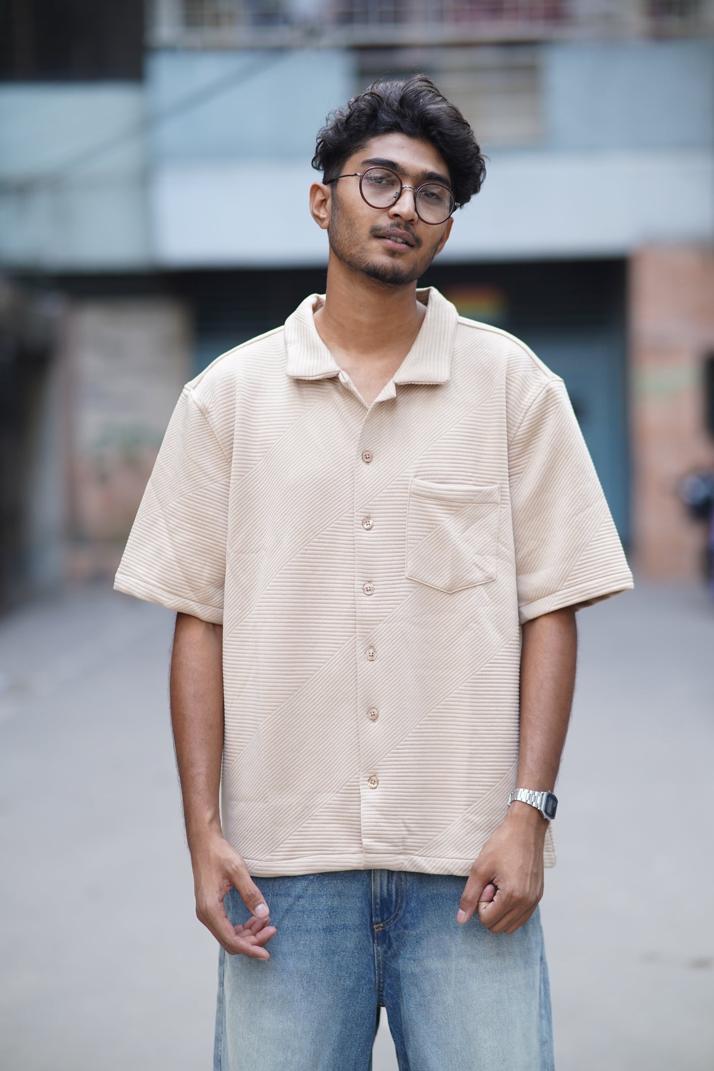 Drop Shoulder Half Sleeve Shirt – Boxy Fit | Biscuit Color | Cotton Blend Comfort | Stunner Mart