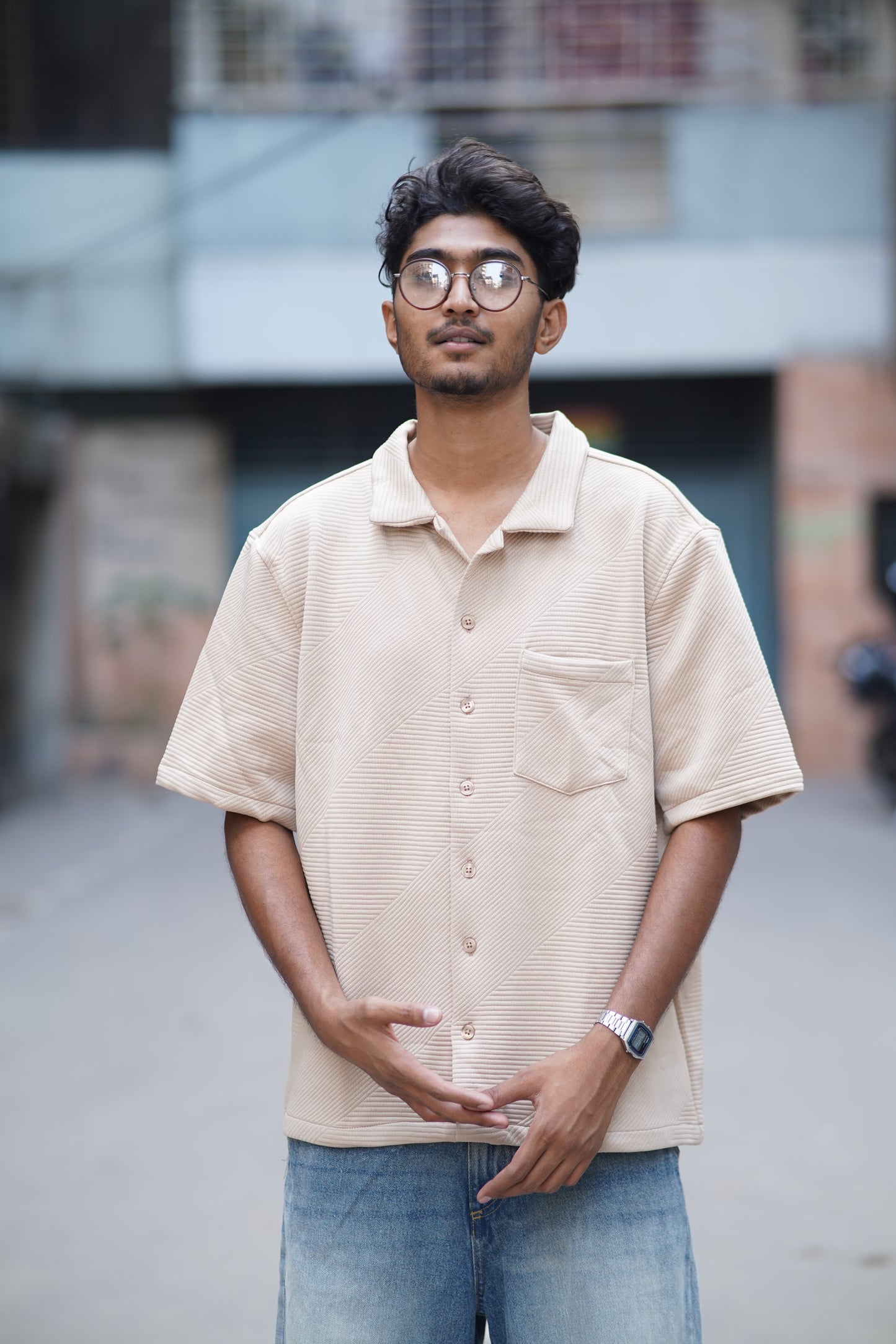 Drop Shoulder Half Sleeve Shirt – Boxy Fit | Biscuit Color | Cotton Blend Comfort | Stunner Mart
