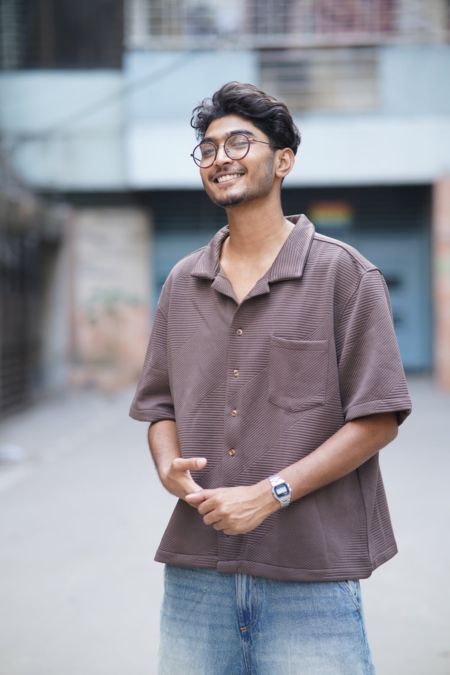 Drop Shoulder Half Sleeve Shirt – Boxy Fit | Chocolate Color | 60% Cotton, 35% Polyester, 5% Elastane | Stunner Mart