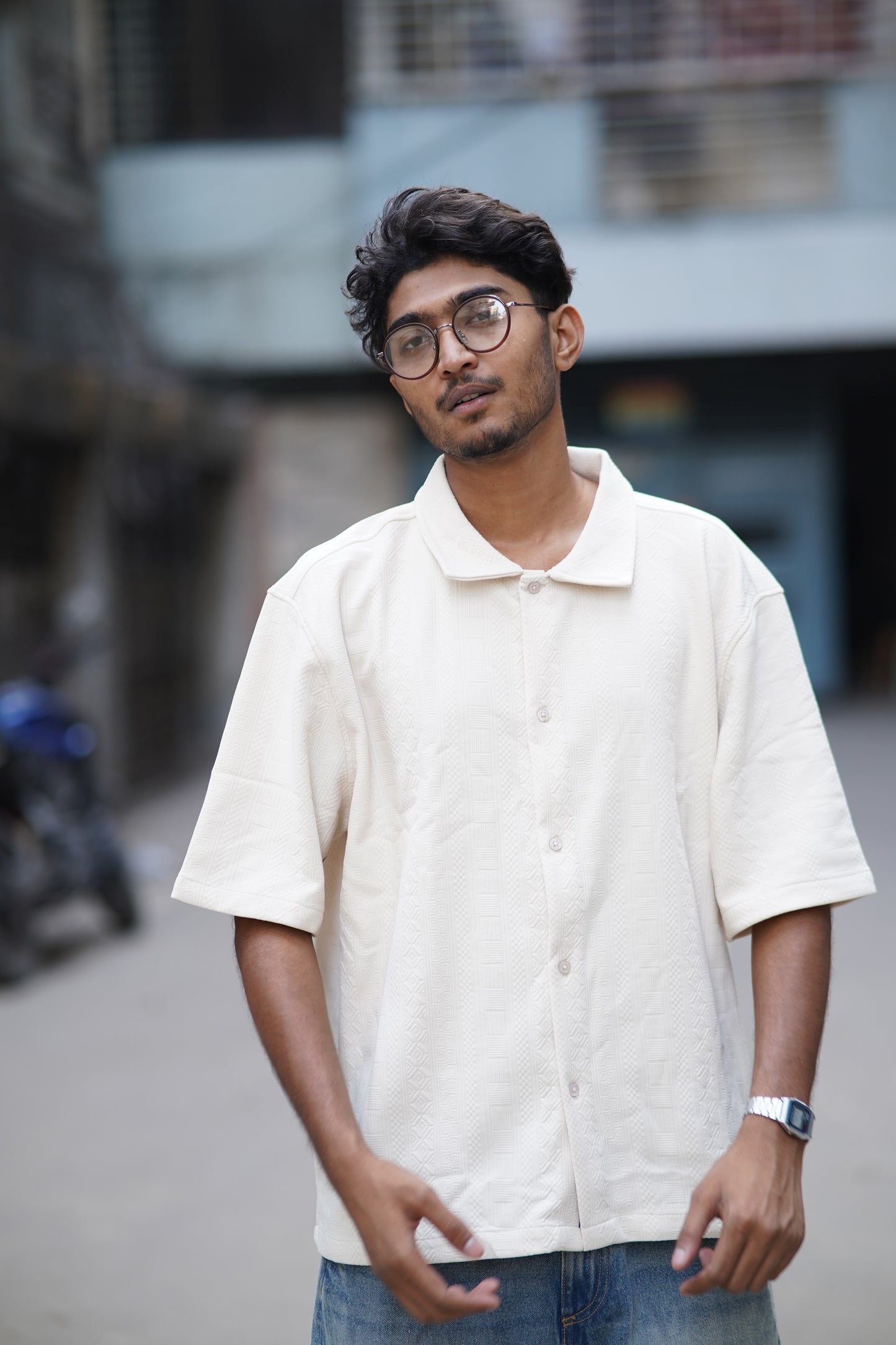 Drop Shoulder Half Sleeve Shirt – Boxy Fit | Off White | Cotton Blend Comfort | Stunner Mart