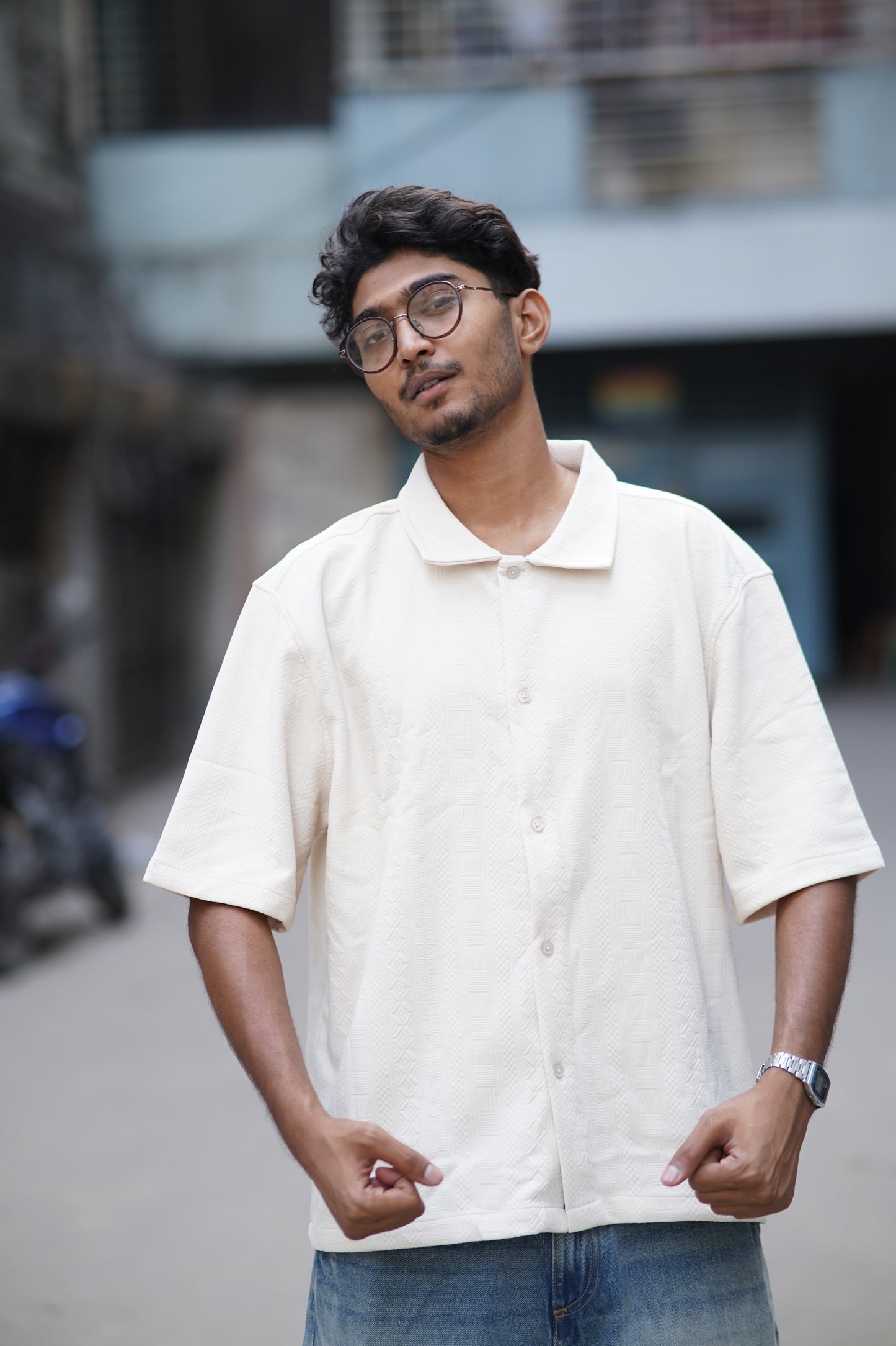 Drop Shoulder Half Sleeve Shirt – Boxy Fit | Off White | Cotton Blend Comfort | Stunner Mart