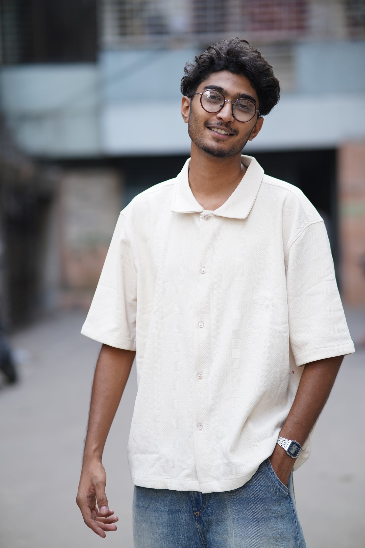 Drop Shoulder Half Sleeve Shirt – Boxy Fit | Off White | Cotton Blend Comfort | Stunner Mart