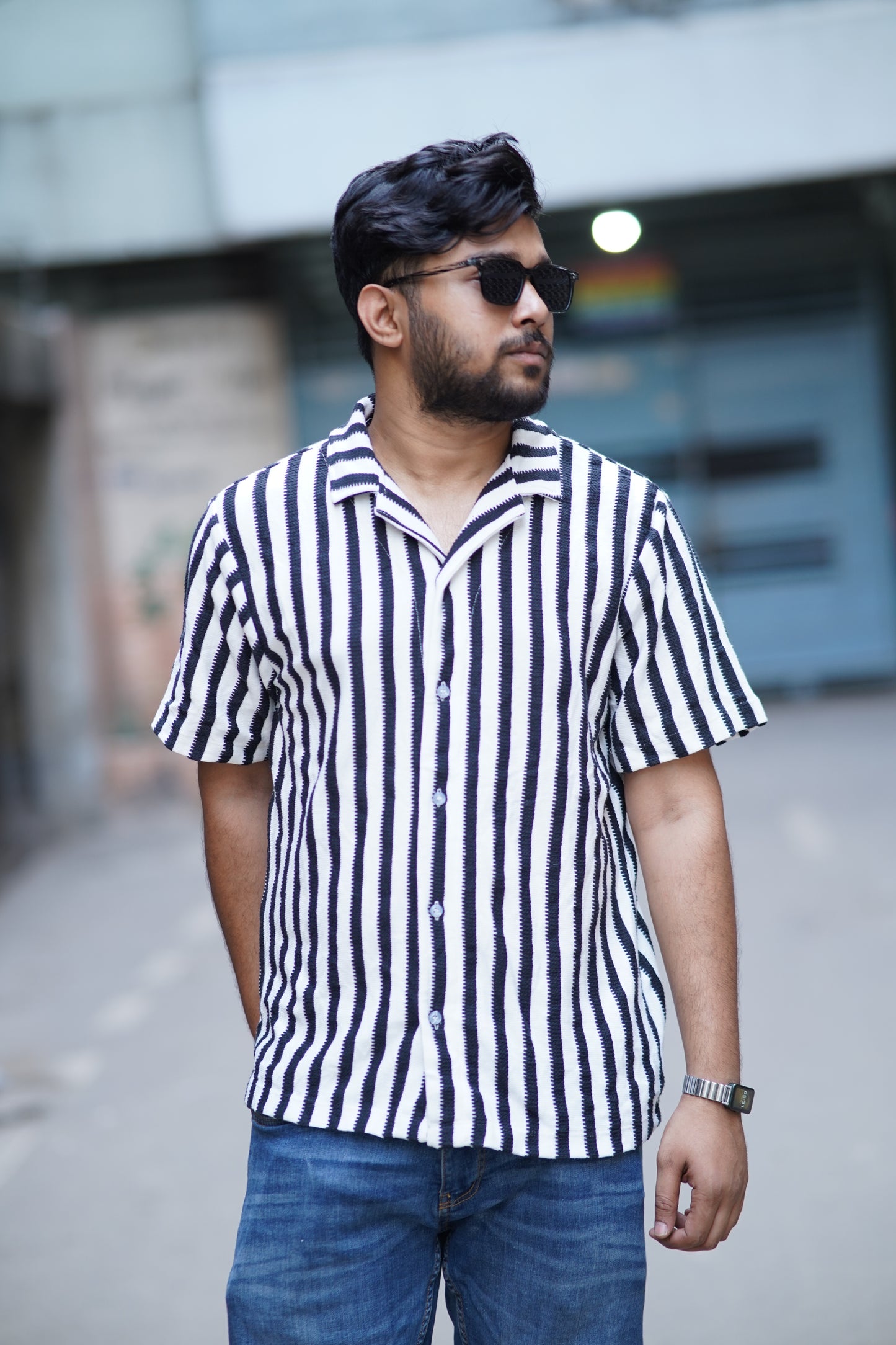 Black and White Checks Remi Cotton Half Sleeve Shirt for Men