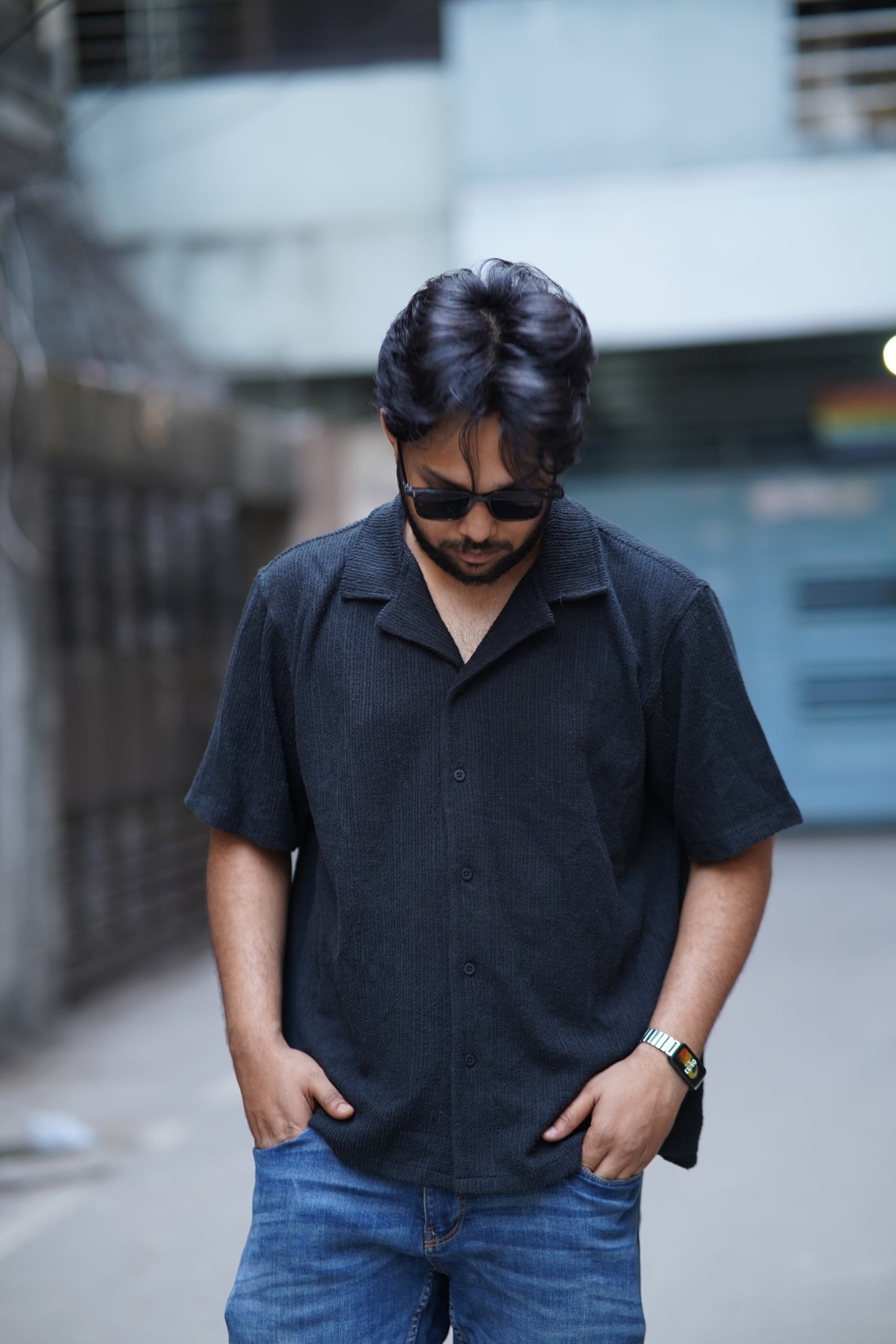 Black Remi Cotton Half Sleeve Shirt for Men