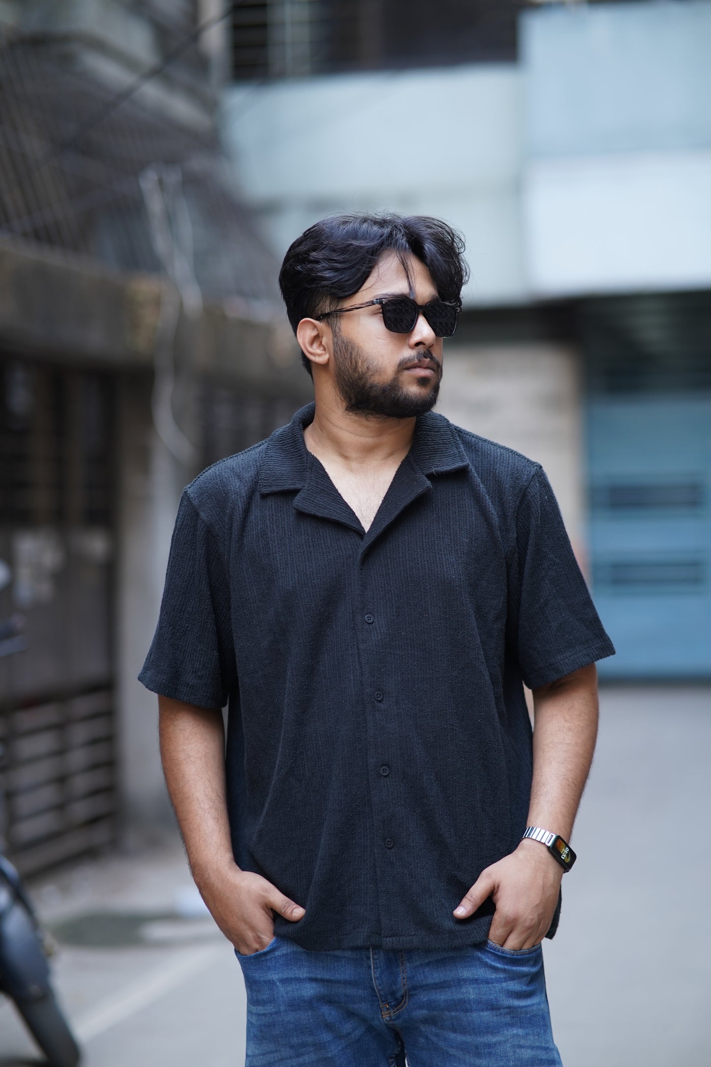 Black Remi Cotton Half Sleeve Shirt for Men