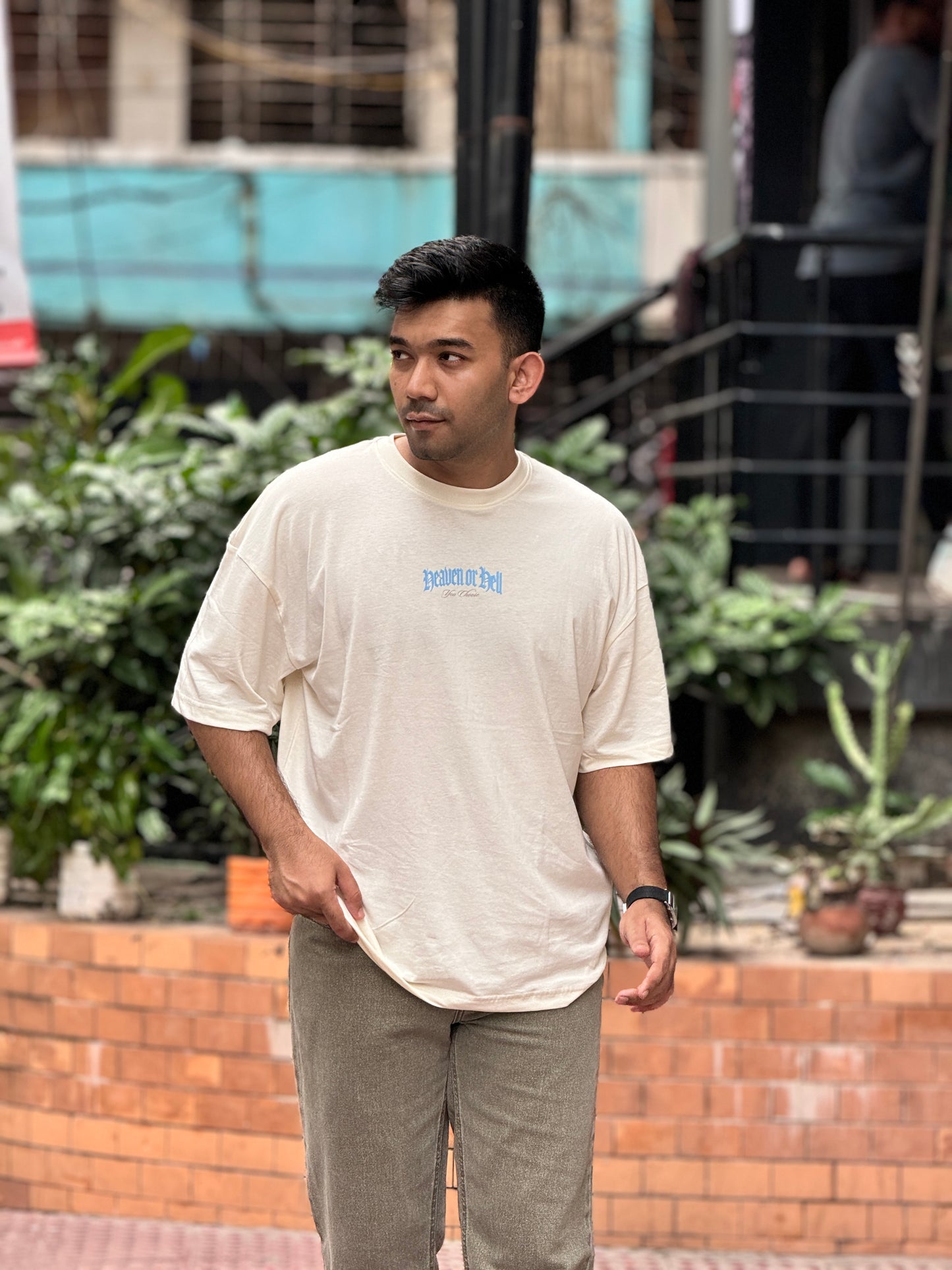 white Oversized Drop Shoulder Tee + Duty Washed Baggy Pant – Just 1000 Tk!"