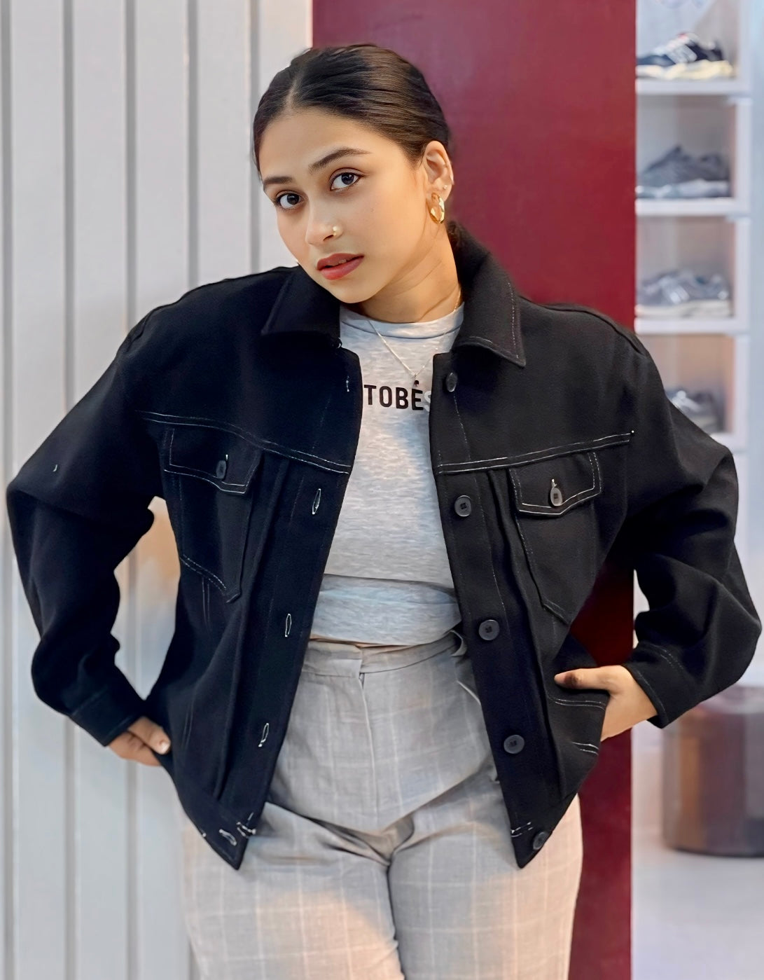 Premium Black Denim Jacket for Women – Stylish & Comfortable Fit