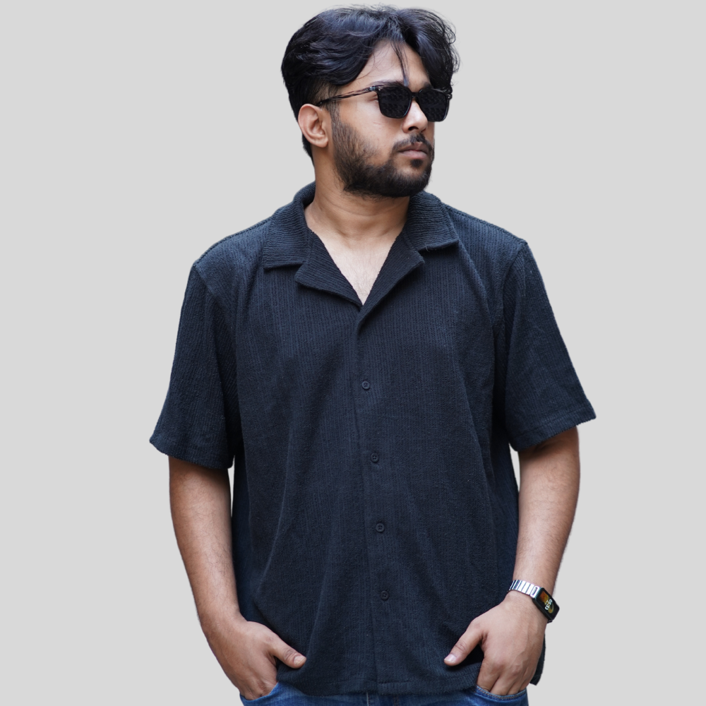 Black Remi Cotton Half Sleeve Shirt for Men