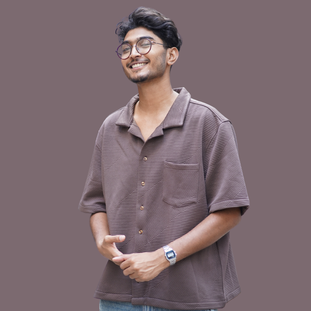 Drop Shoulder Half Sleeve Shirt – Boxy Fit | Chocolate Color | 60% Cotton, 35% Polyester, 5% Elastane | Stunner Mart
