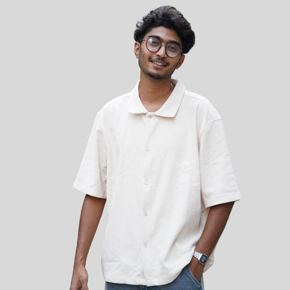 Drop Shoulder Half Sleeve Shirt – Boxy Fit | Off White | Cotton Blend Comfort | Stunner Mart