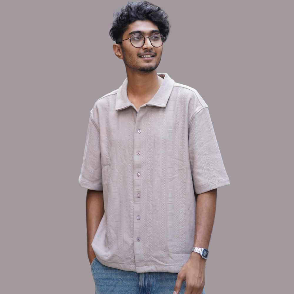 Drop Shoulder Half Sleeve Shirt – Boxy Fit | Biscuit Color | Cotton-Blend Comfort