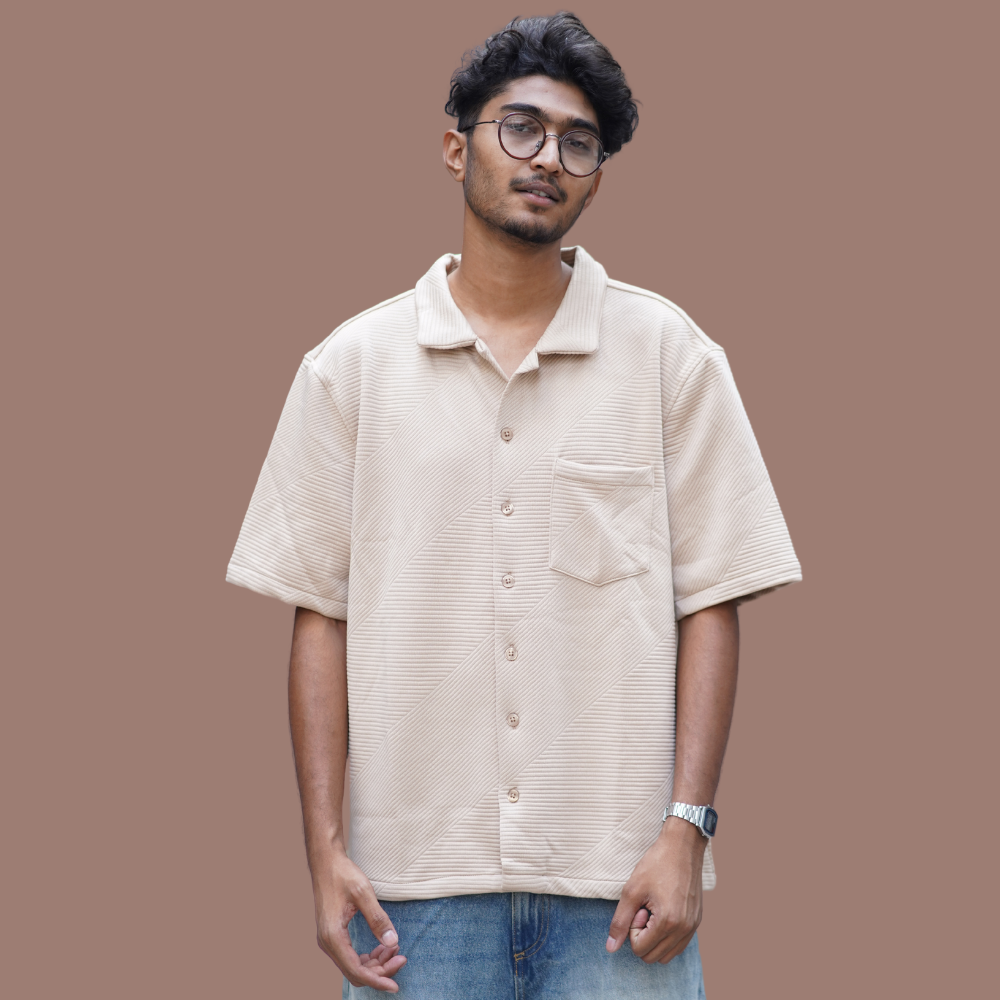 Drop Shoulder Half Sleeve Shirt – Boxy Fit | Biscuit Color | Cotton Blend Comfort | Stunner Mart