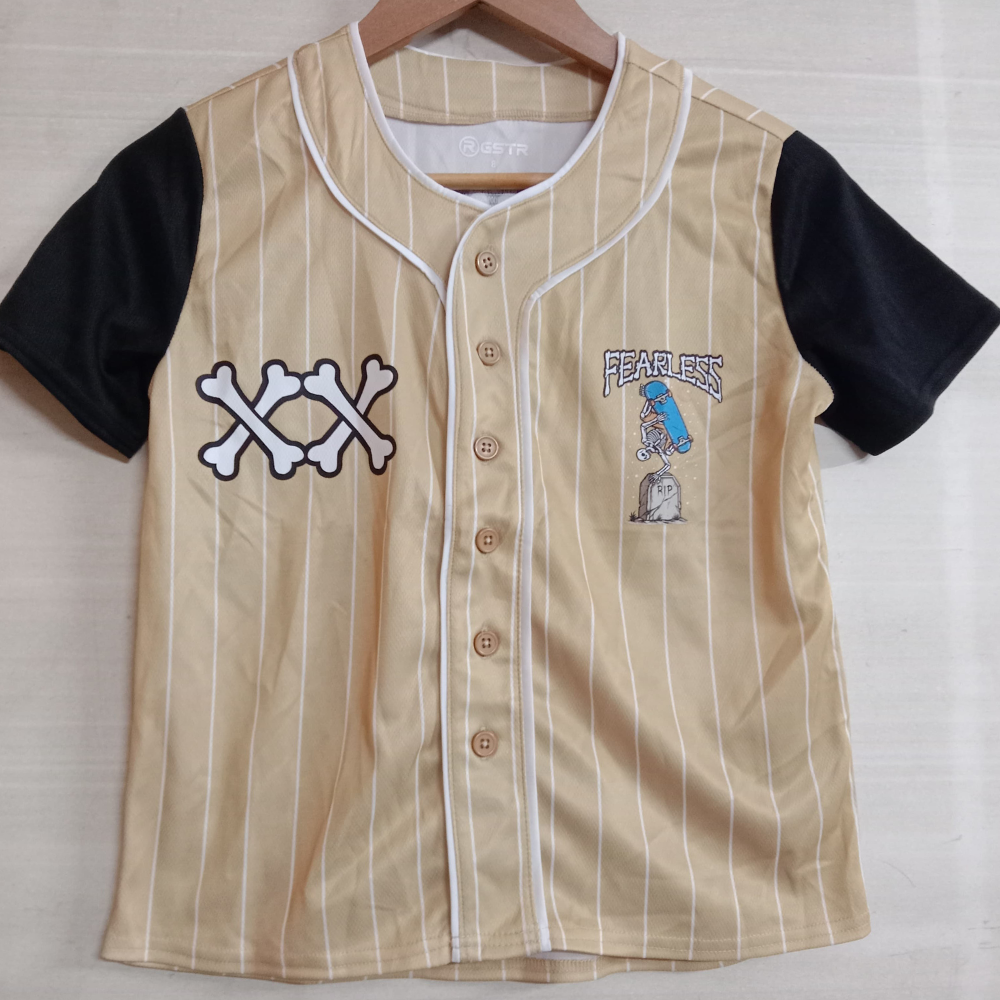 Fearless Graphic Kids Baseball Jersey – Beige & Black