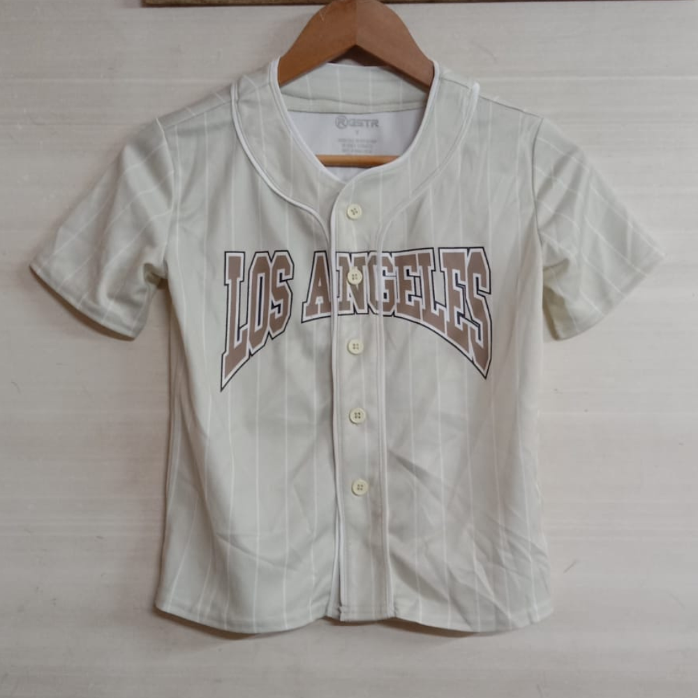 Los Angeles Print Kids Baseball Jersey – Beige Lettering