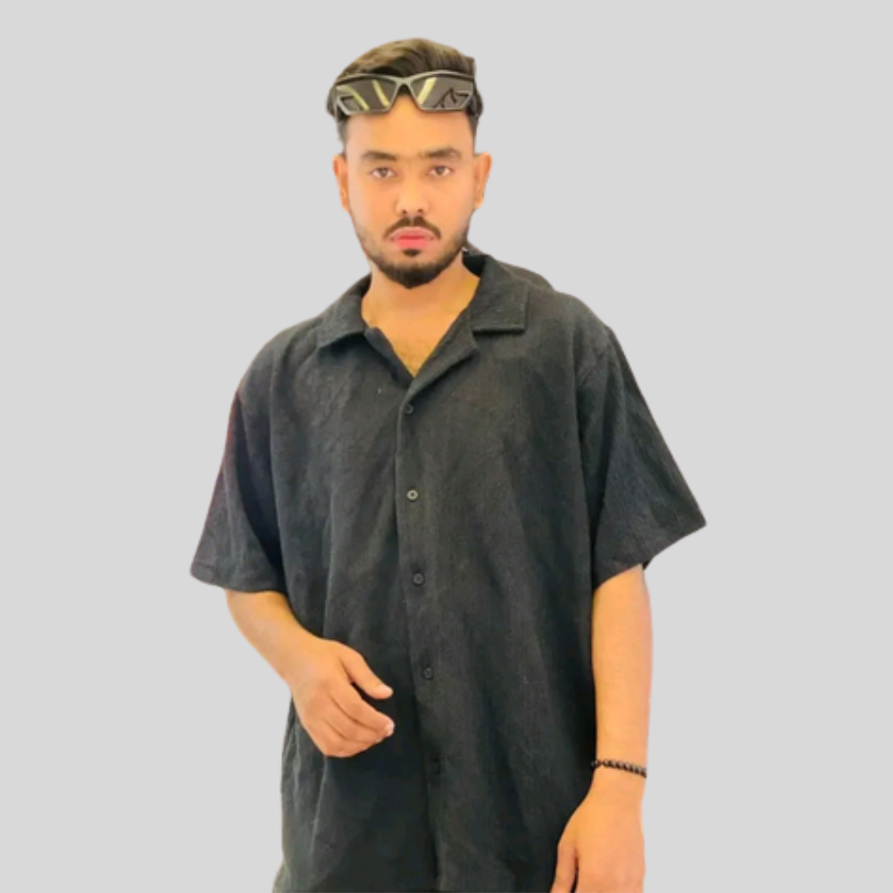 Black Remi Cotton Half Sleeve Shirt for Men