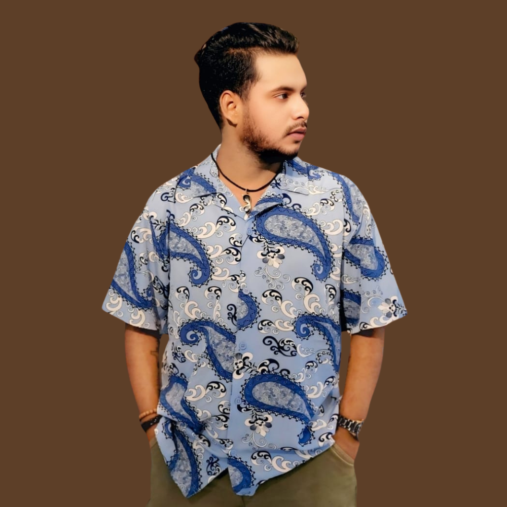 Sky Blue Half Sleeve Hawaii Shirt – 100% Polyester | Stunner Mart