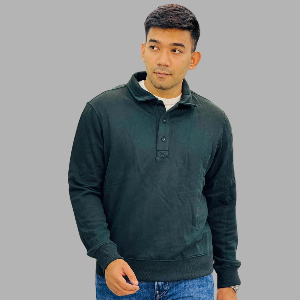 Men’s green Polo Sweatshirt – Premium Cotton, Modern Fit