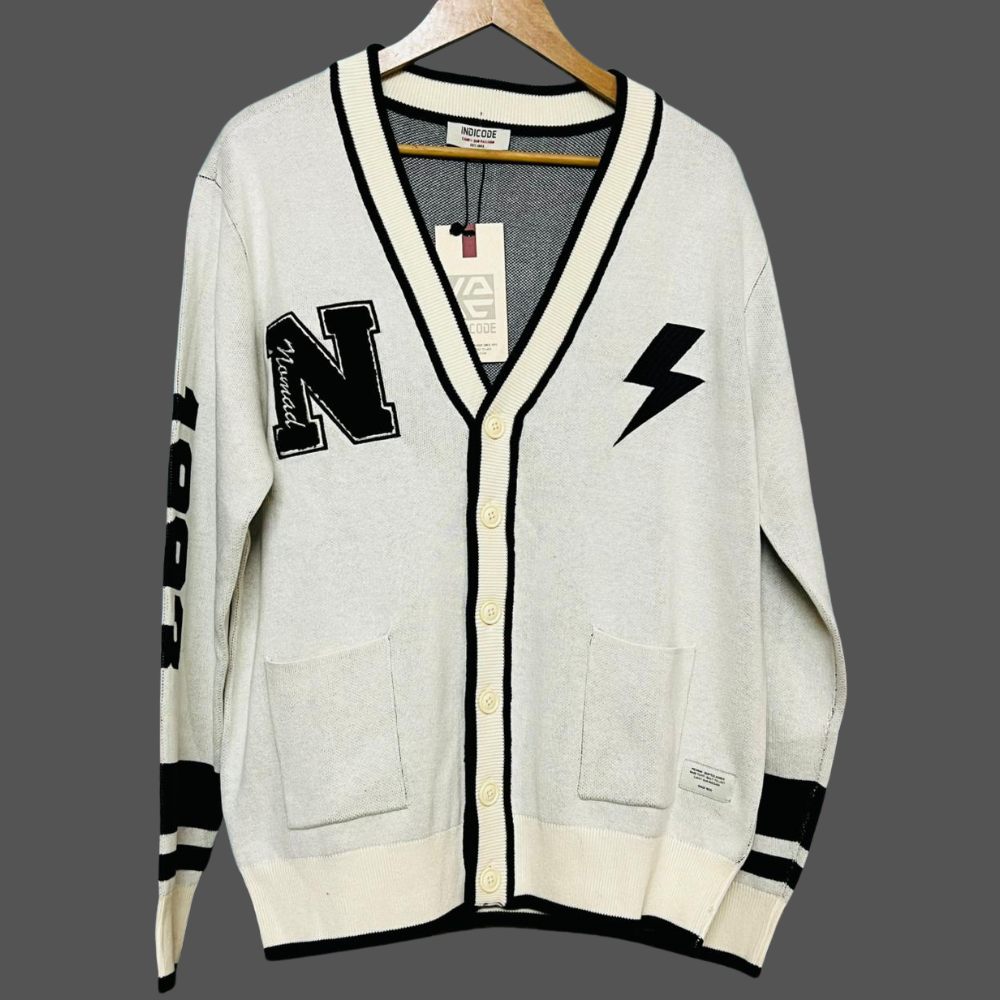 Men’s Vintage Letter N Cardigan with Lightning Patch | Stunner Mart