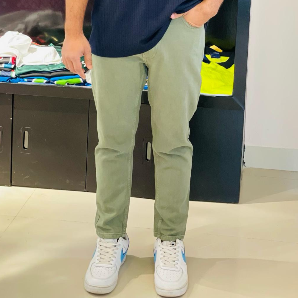 Slim Fit Olive Green Denim Pants – Stylish & Versatile | Stunner Mart