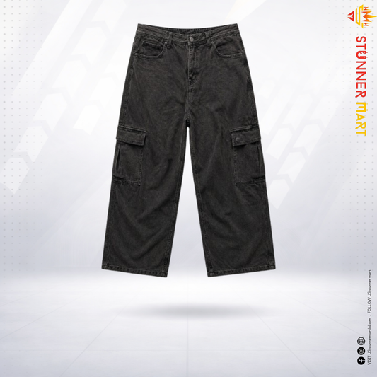Midnight Cargo Baggy Jeans – Premium Black Denim