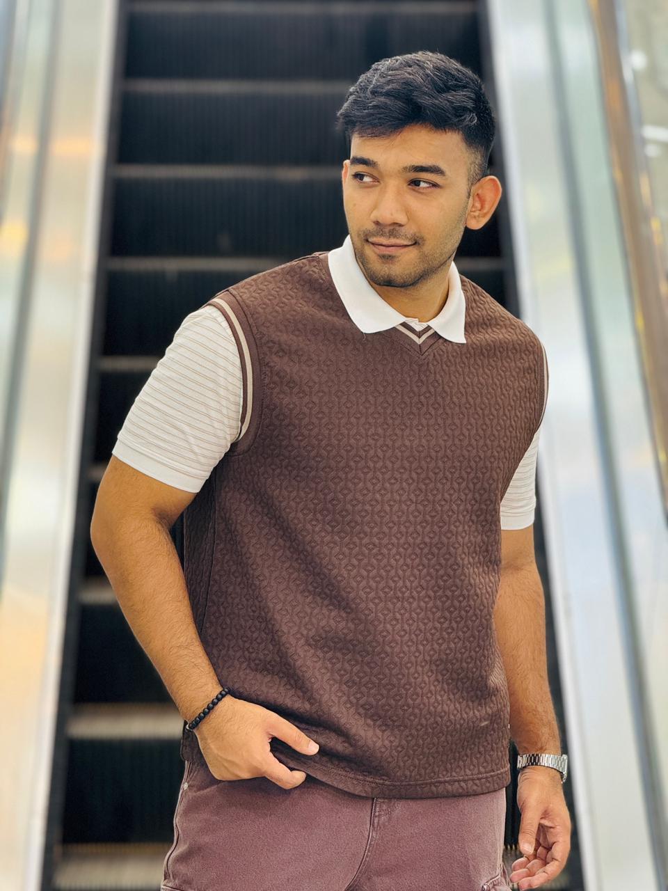 Men’s Premium Chocolate Knit Sleeveless Vest – Classic Old Money Style