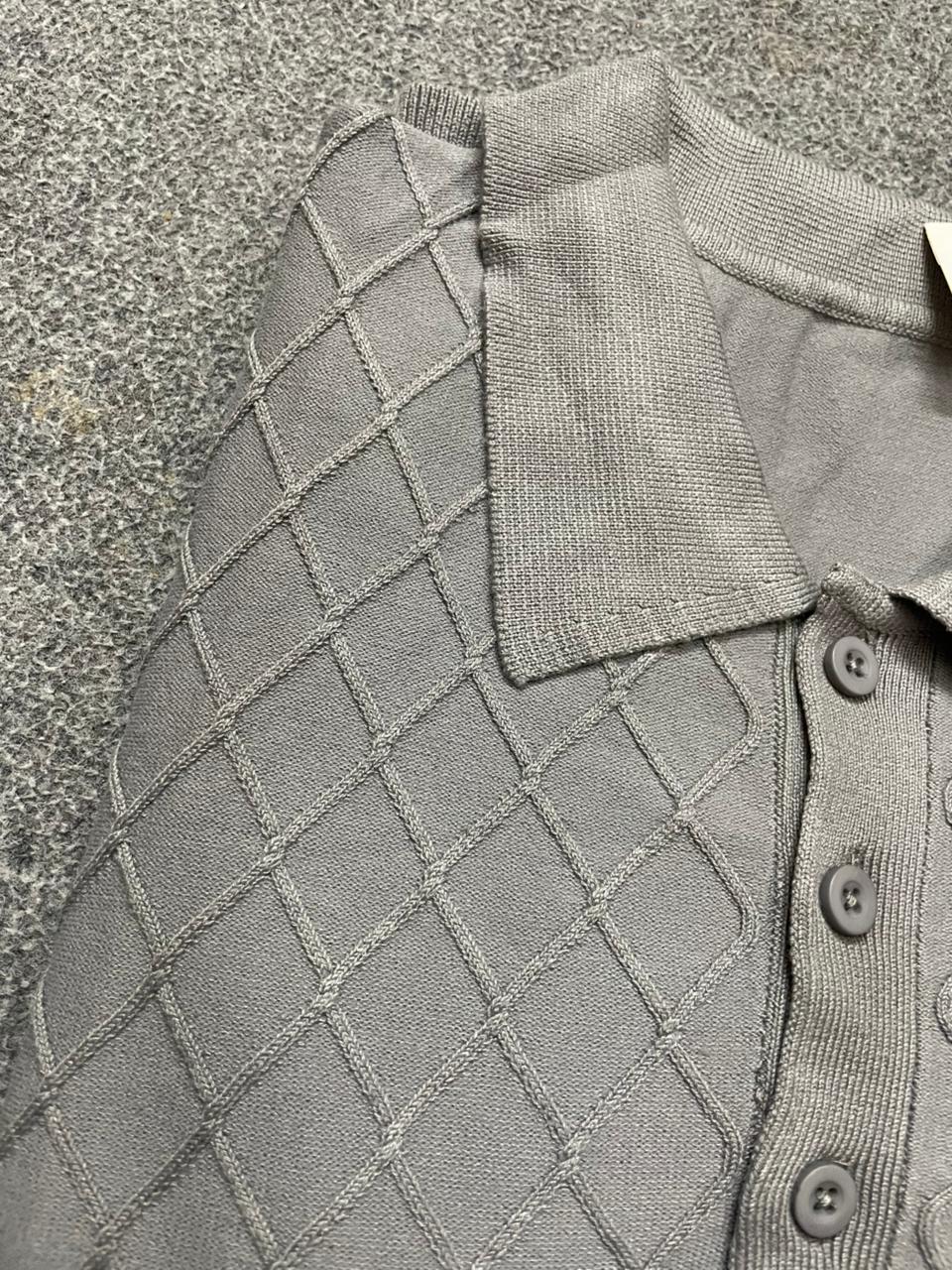 Diamond Knit Textured Polo Shirt – Classic Grey