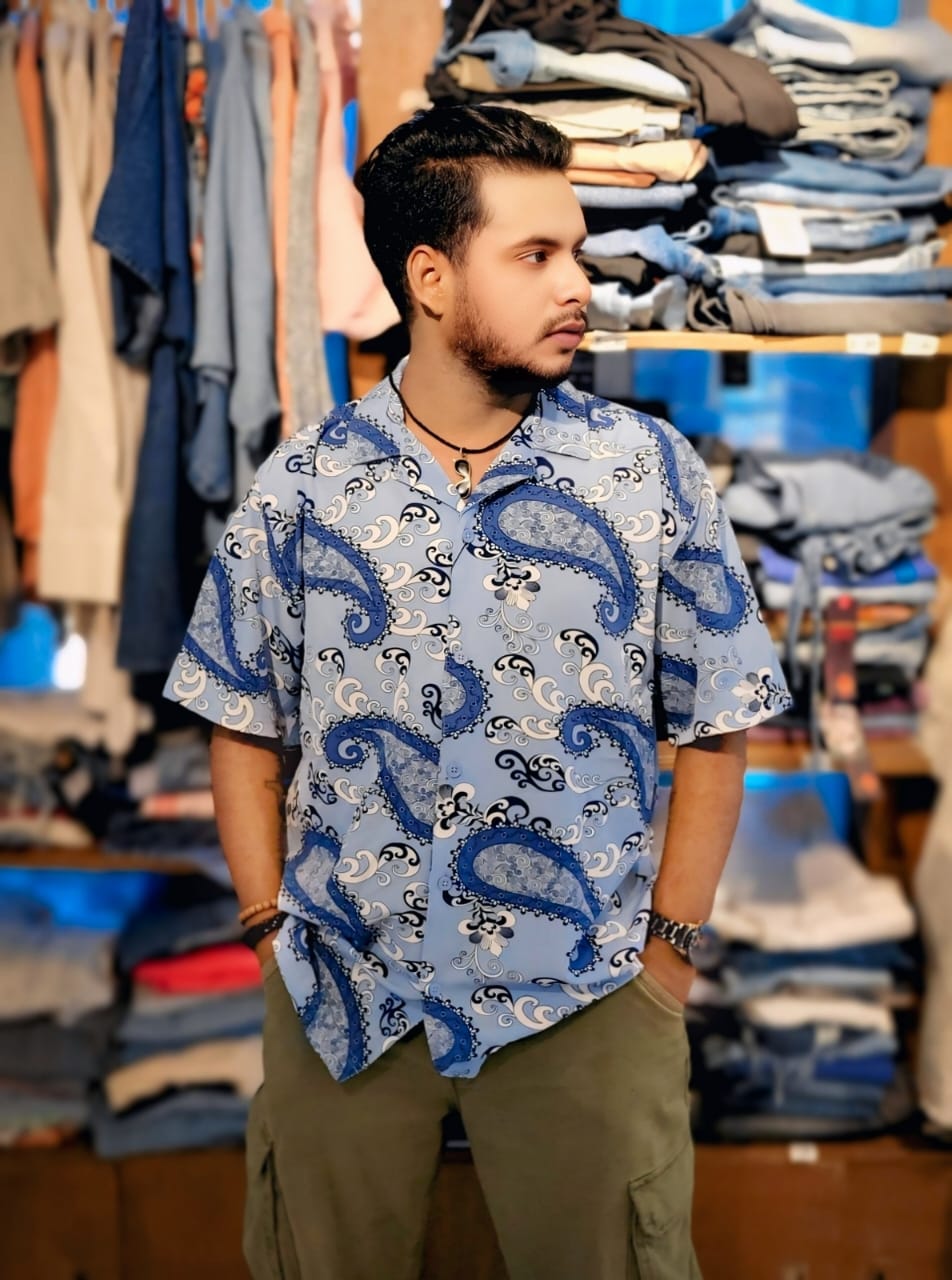 Sky Blue Half Sleeve Hawaii Shirt – 100% Polyester | Stunner Mart