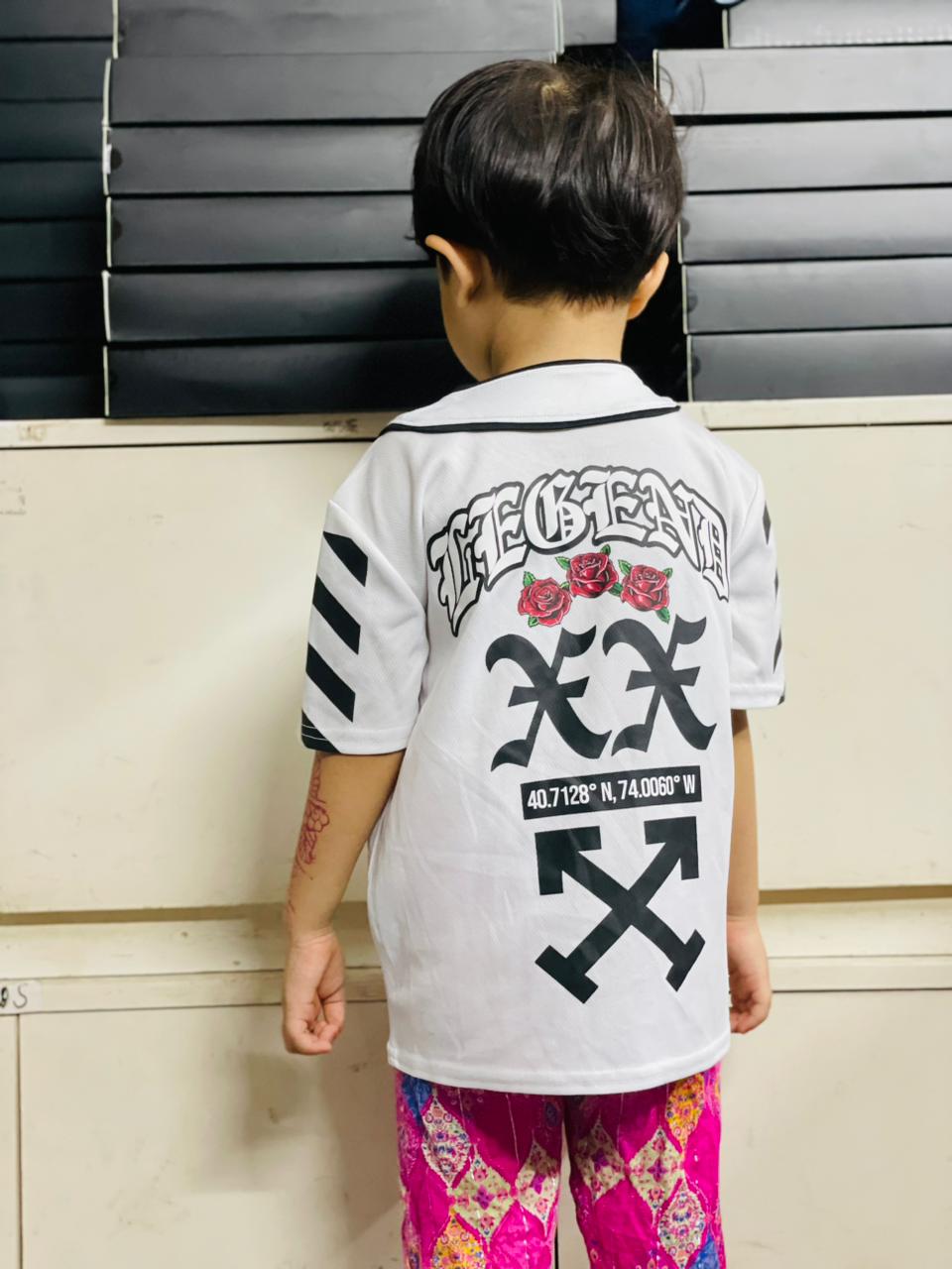 Urban Street Style White Baseball Jersey with Bold Graphic Print