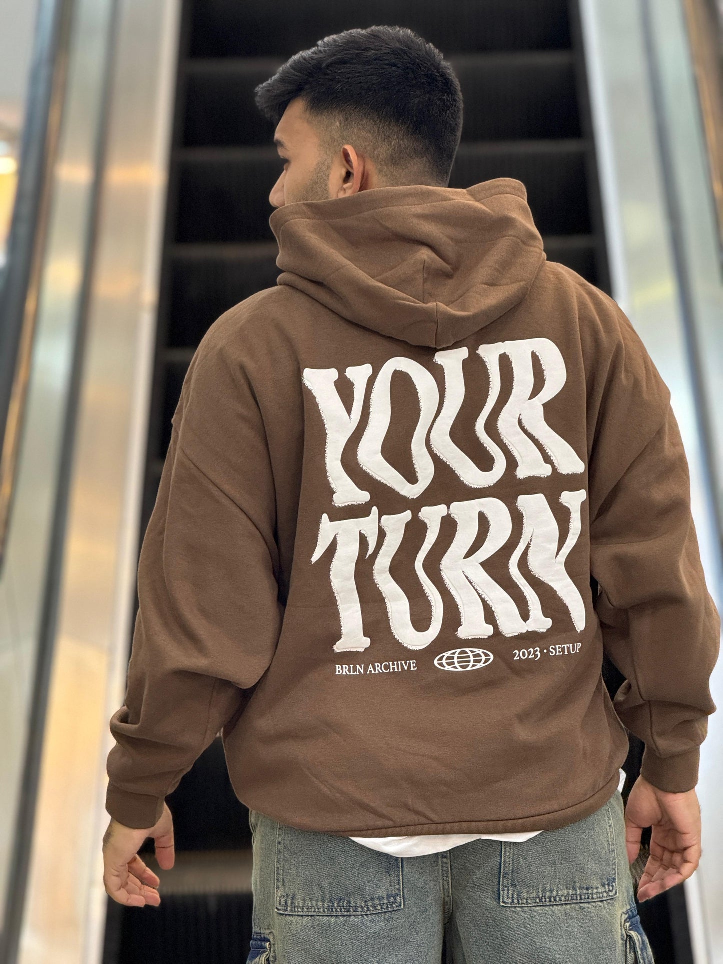 Men’s Drop Shoulder Brown Hoodie – Oversized Streetwear Pullover for Casual Comfort