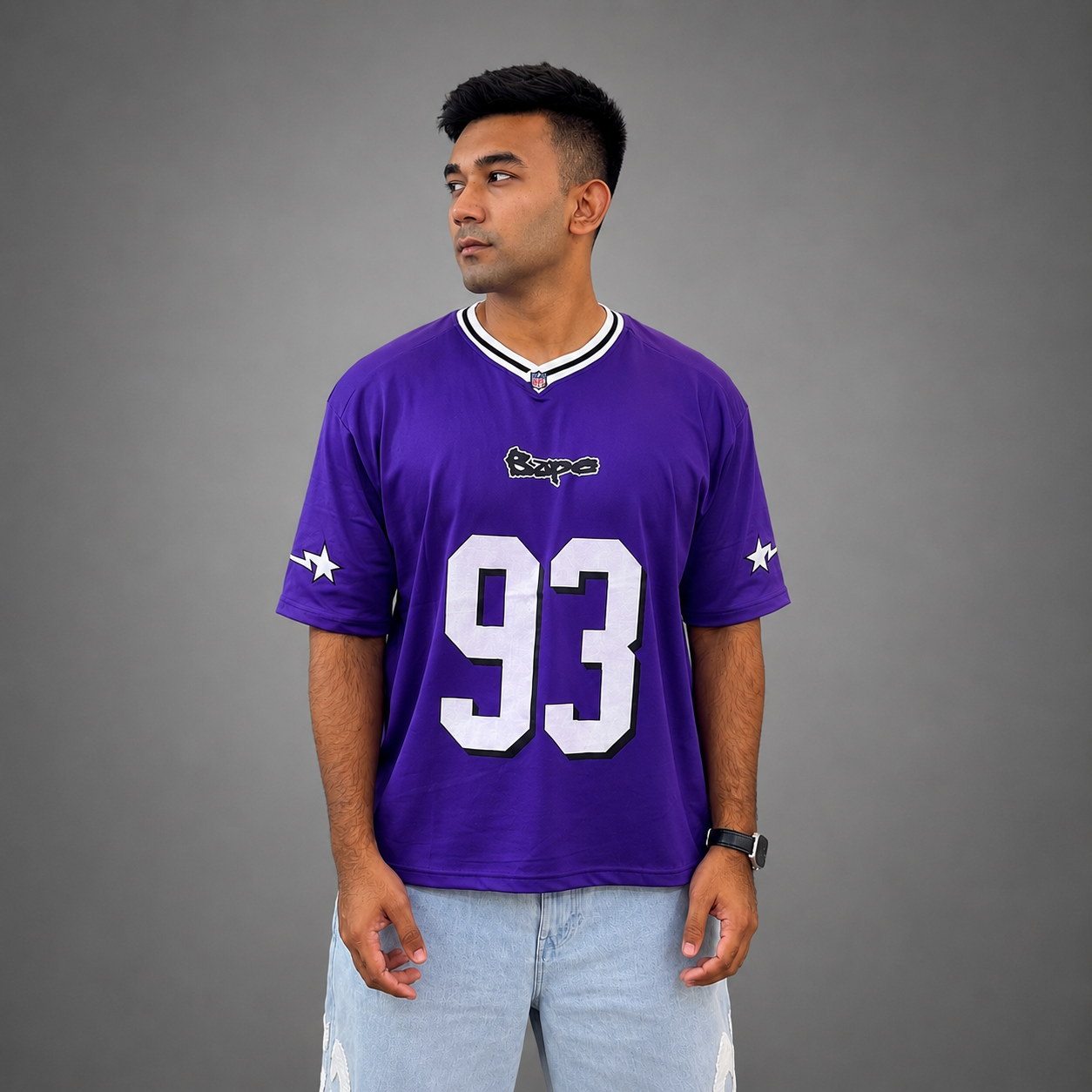 Purple NFL Bape Mesh Jersey (#93) - Streetwear Edition