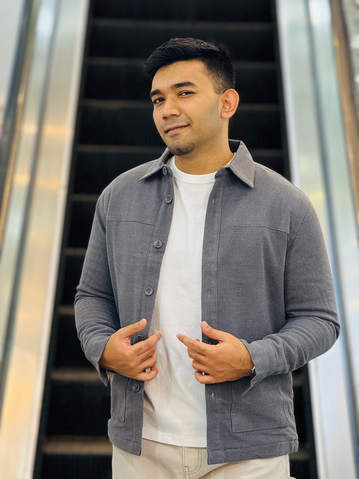 Men’s Grey Casual Button-Up Overshirt – Premium Soft Cotton Layer | Stunner Mart